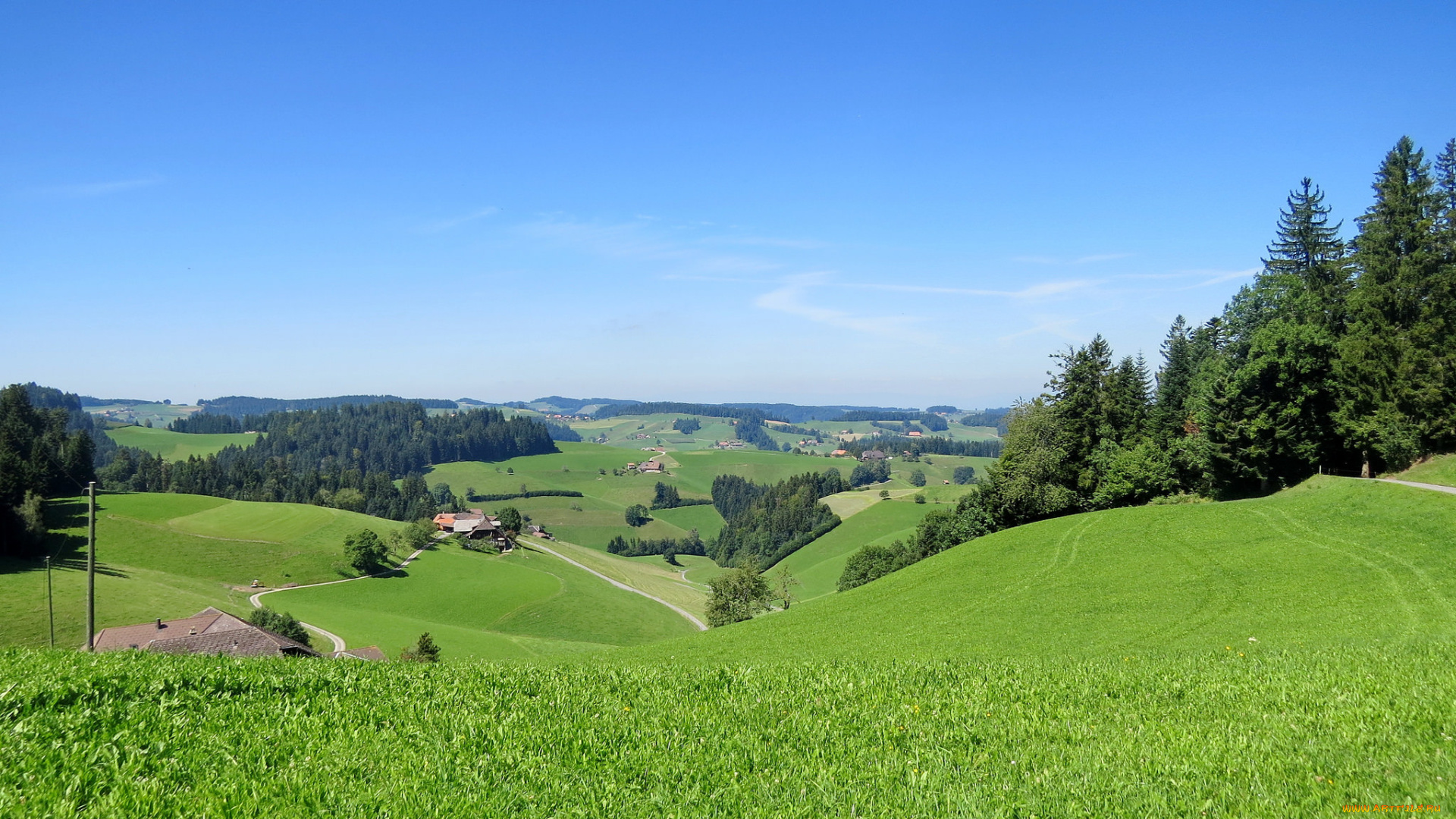 города, -, пейзажи, холмы, деревья, дома, поля