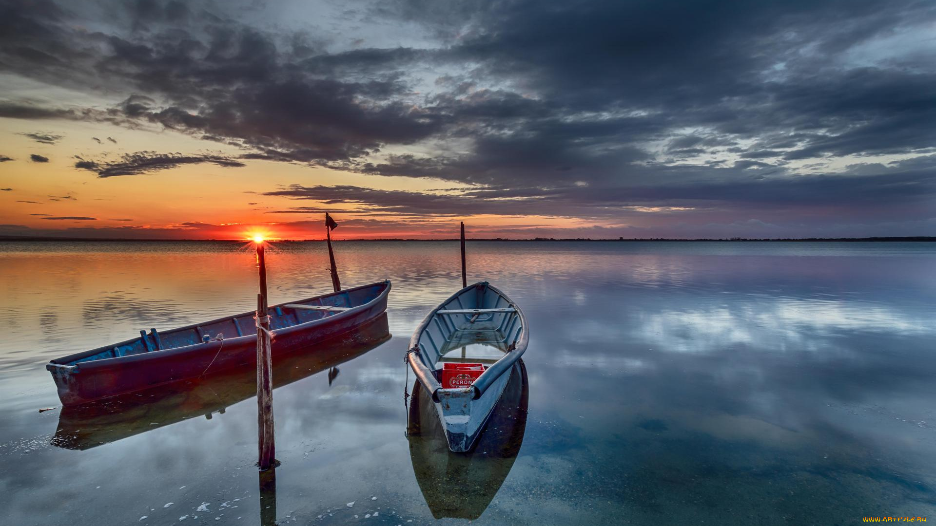 корабли, лодки, , шлюпки, озеро, закат, небо, водоём