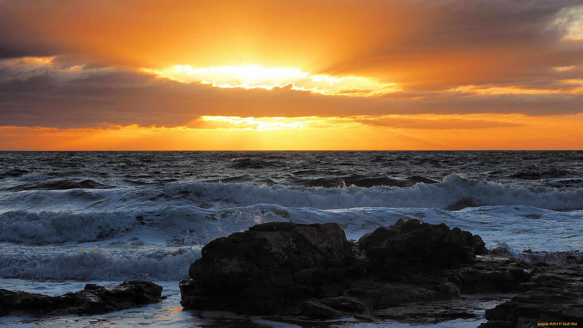 природа, побережье, закат, солнца, виктория, австралия, морнингтон, горные, породы
