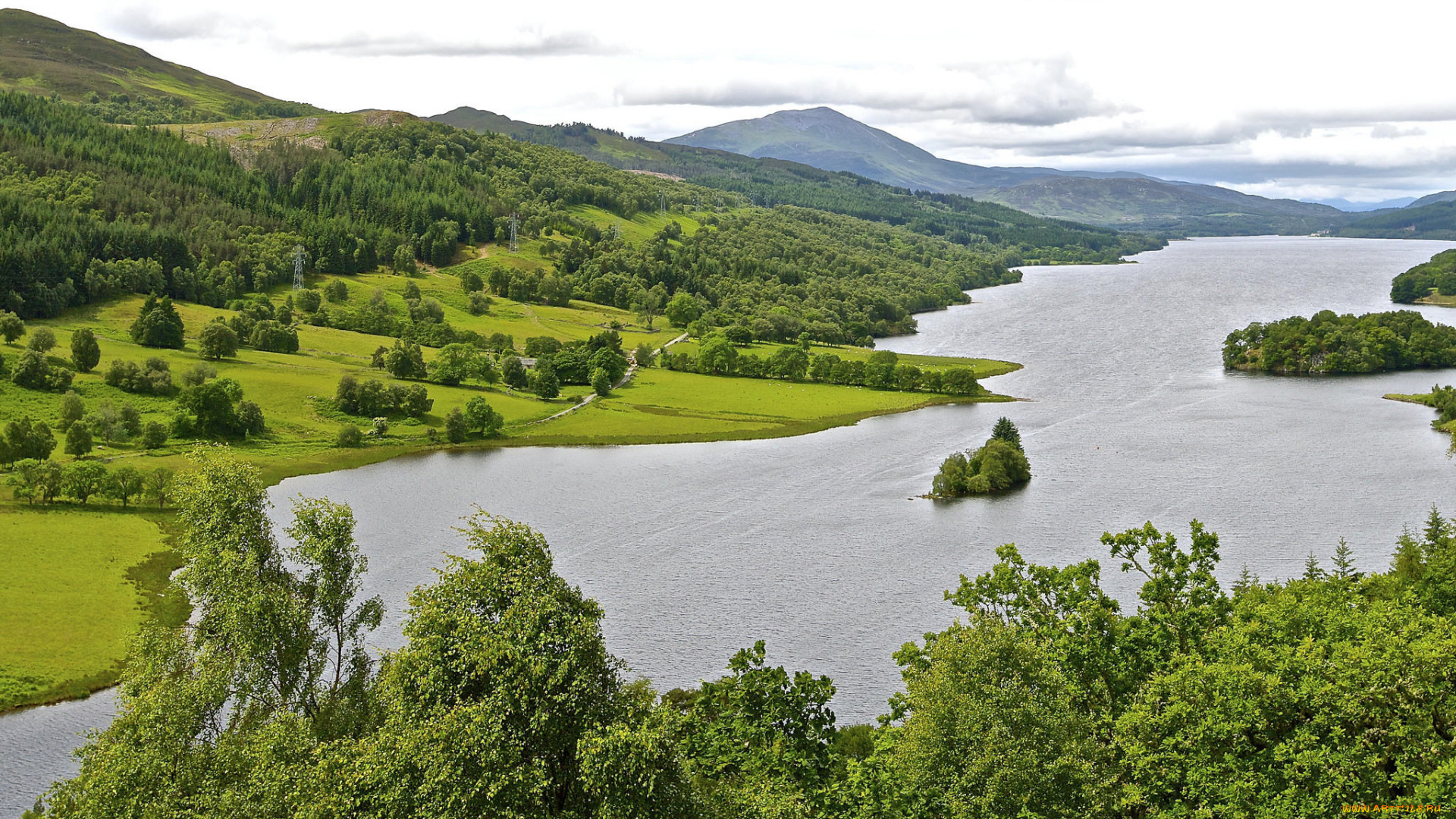 природа, реки, озера, горы, река, пейзаж, деревья, холмы