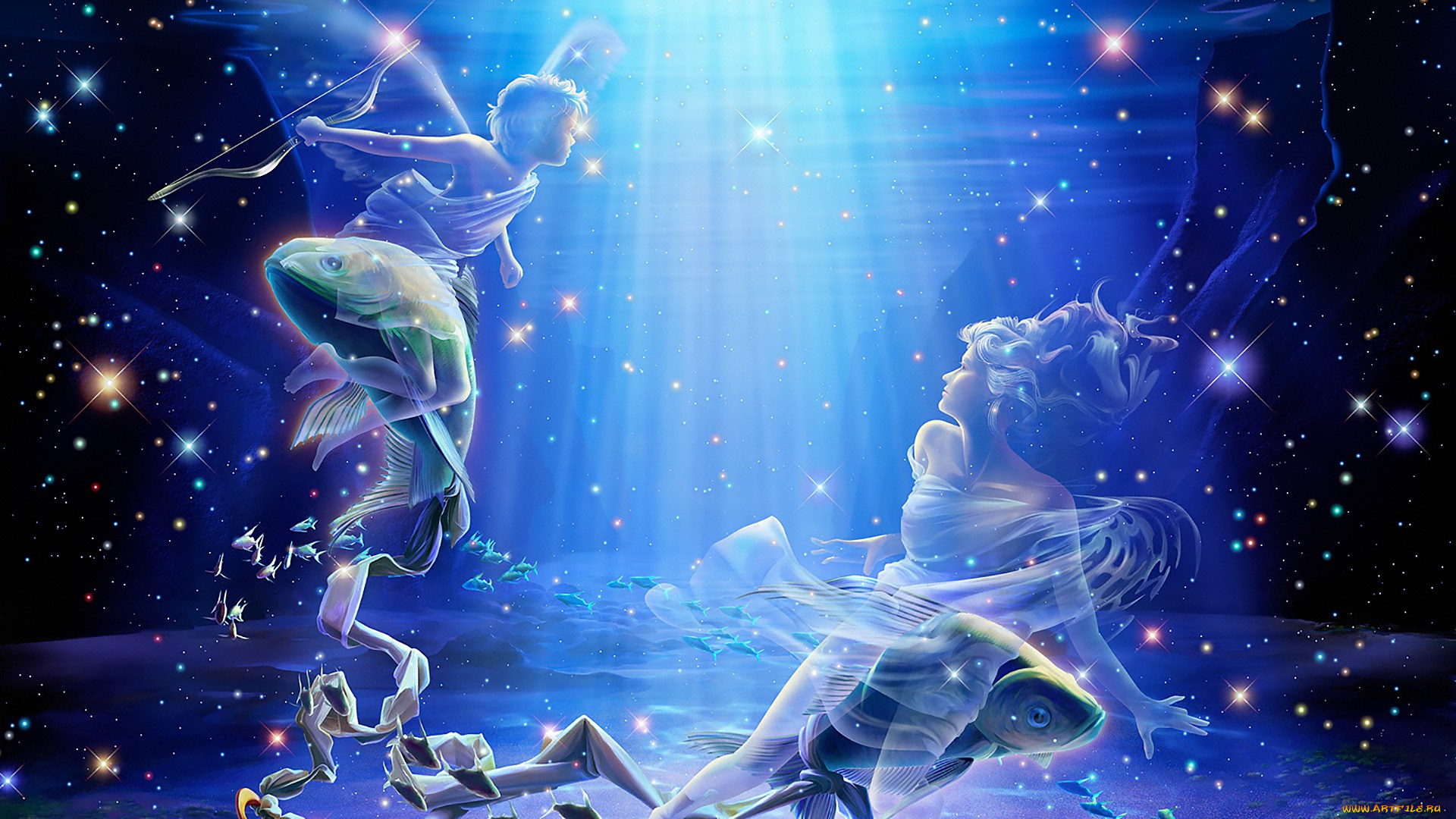 разное, знаки, зодиака, арт, зодиак, рыбы, искусство, знак