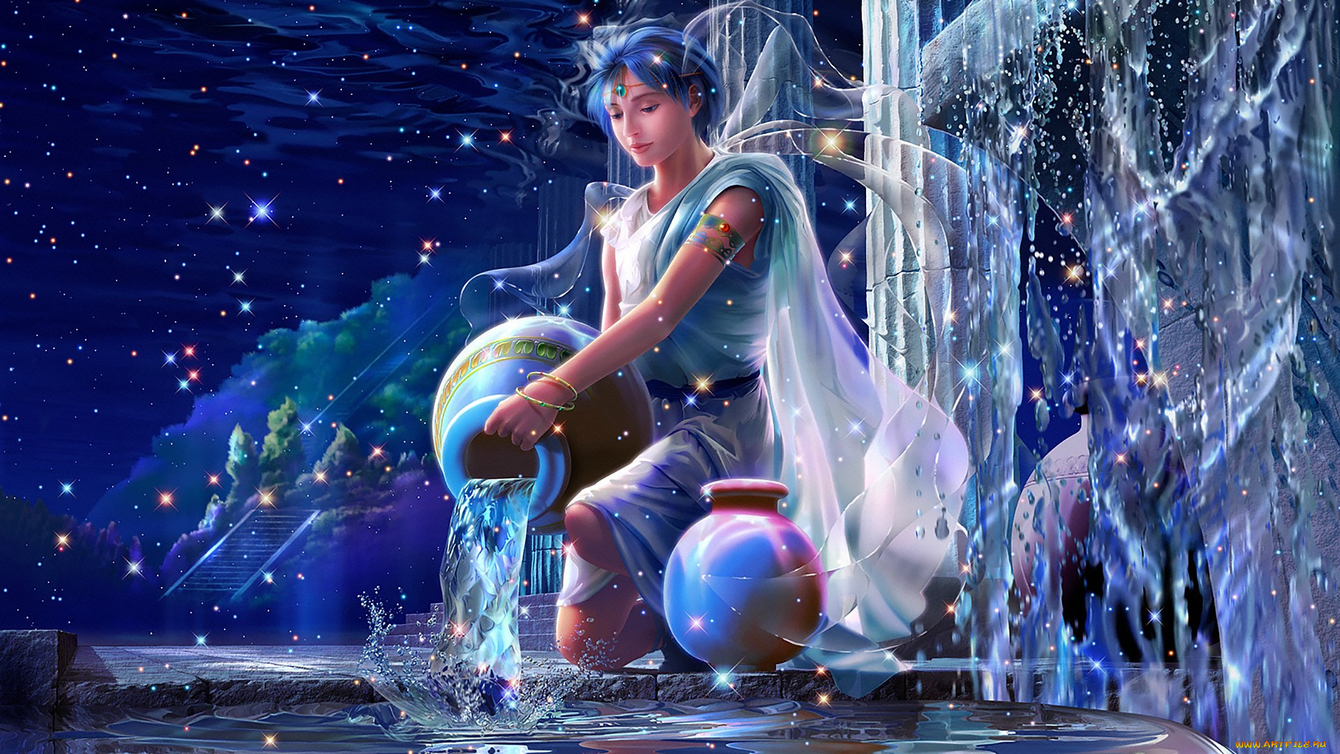 разное, знаки, зодиака, арт, зодиак, знак, водолей, искусство