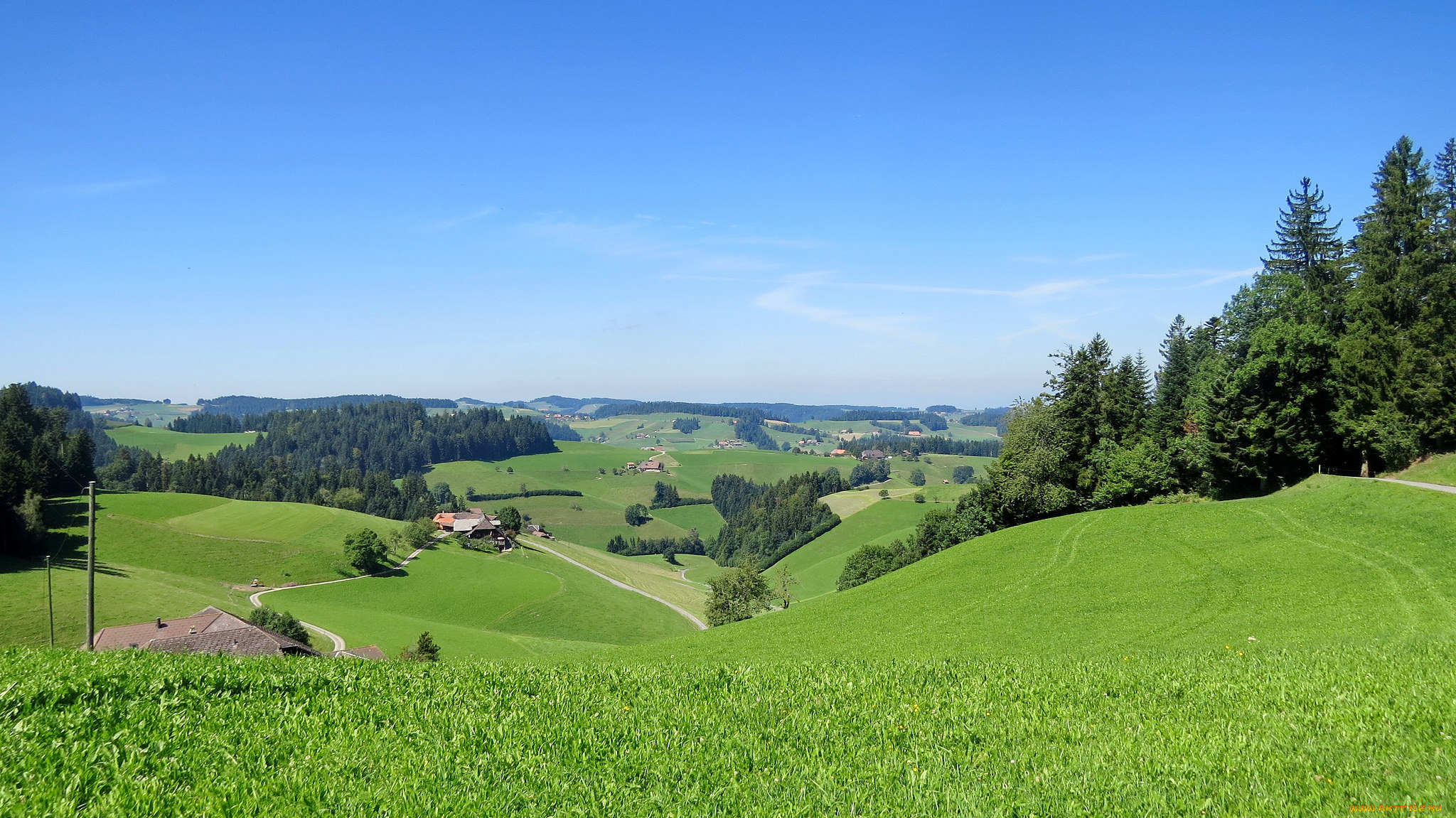 города, -, пейзажи, холмы, деревья, дома, поля