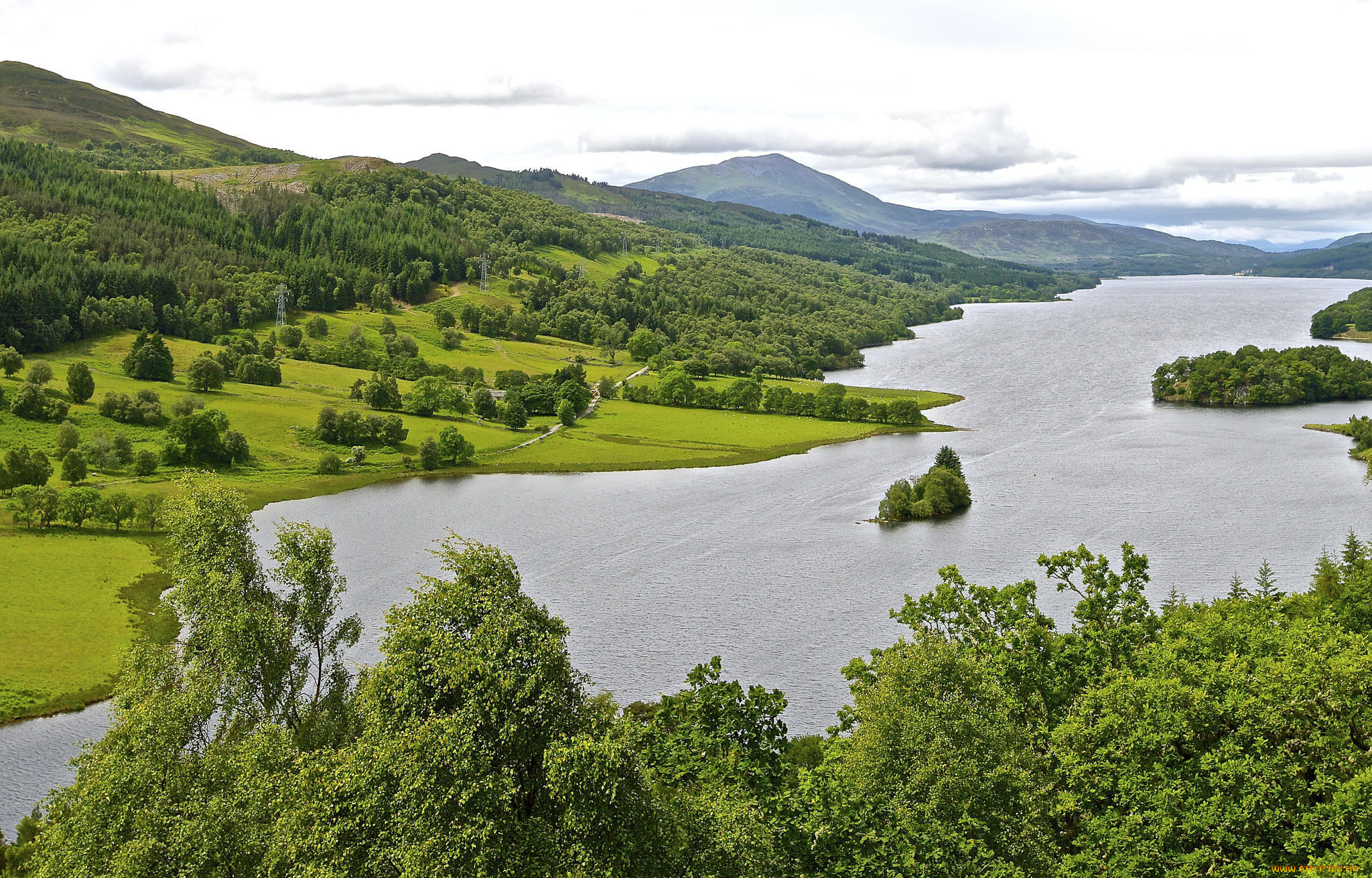 природа, реки, озера, горы, река, пейзаж, деревья, холмы