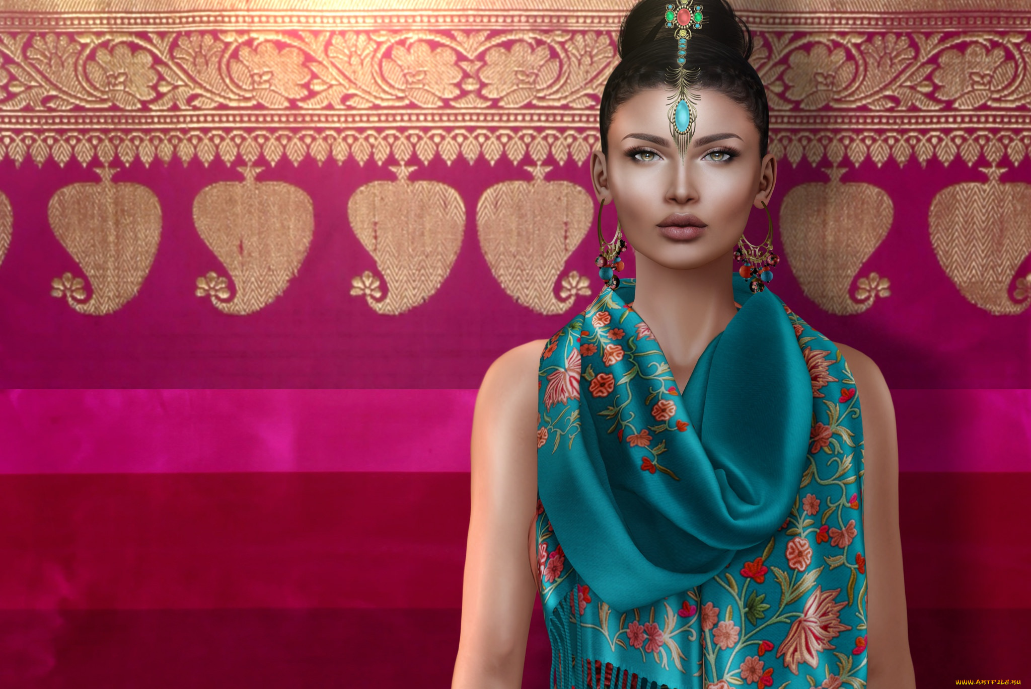 3д, графика, люди, , people, ткань, украшение, девушка