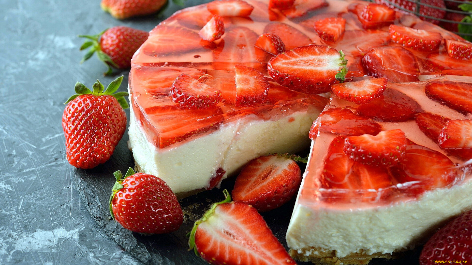 еда, торты, клубничный, чизкейк