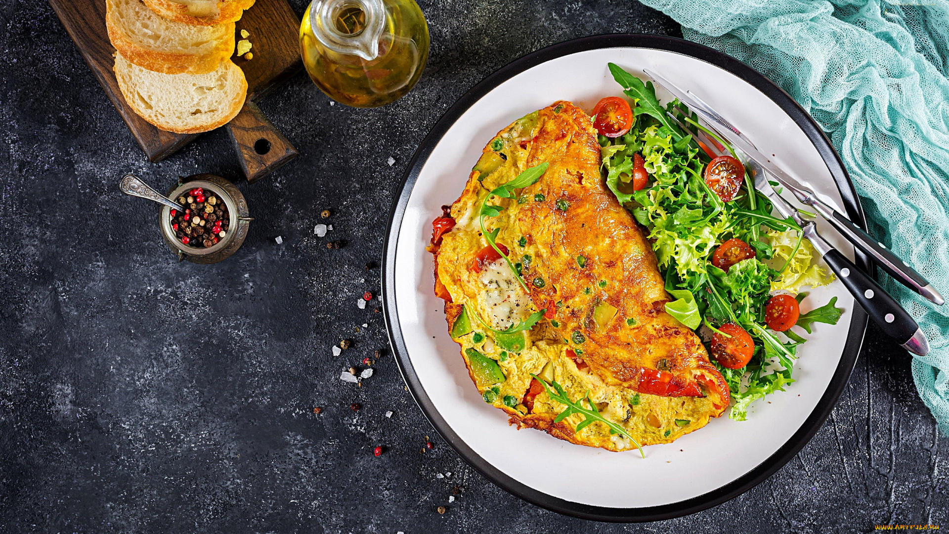 еда, яйца, овощной, омлет