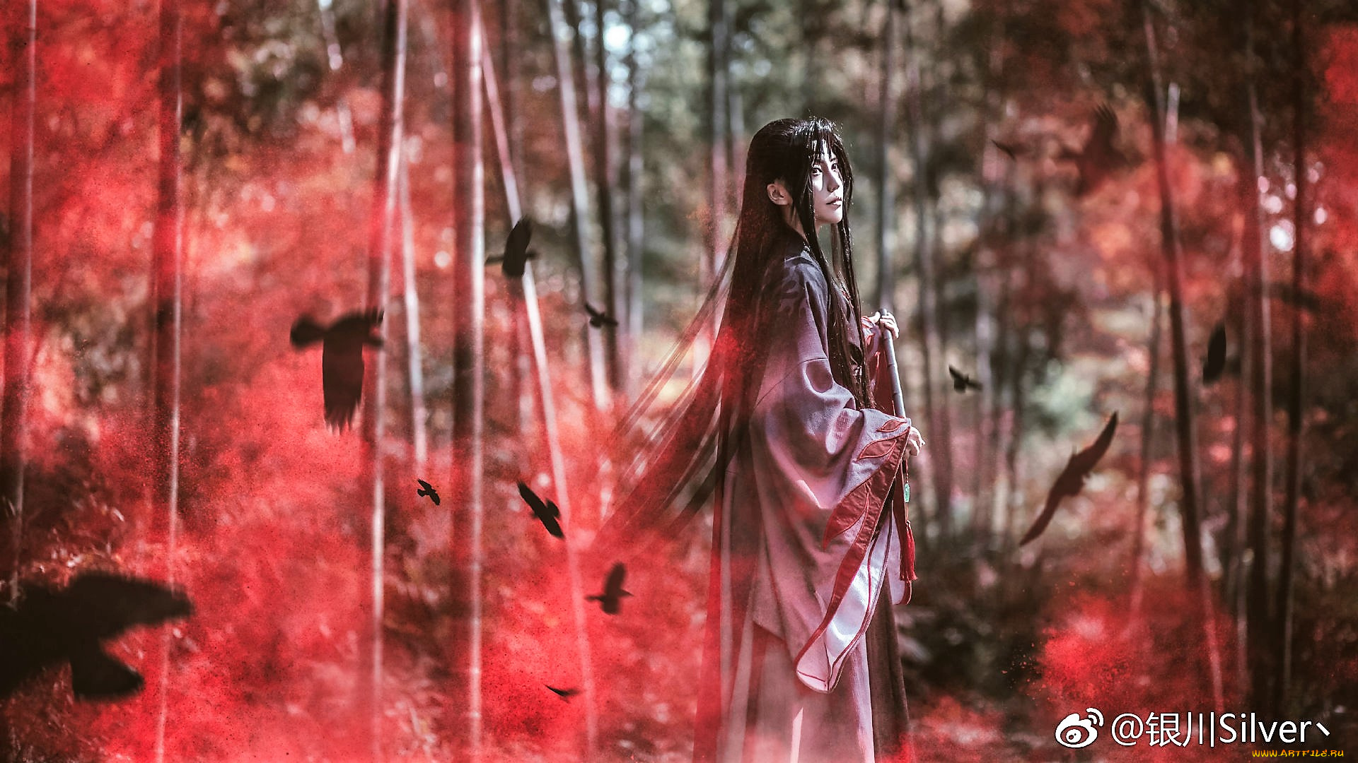 девушки, -, креатив, , косплей, вэй, усянь, флейта, костюм