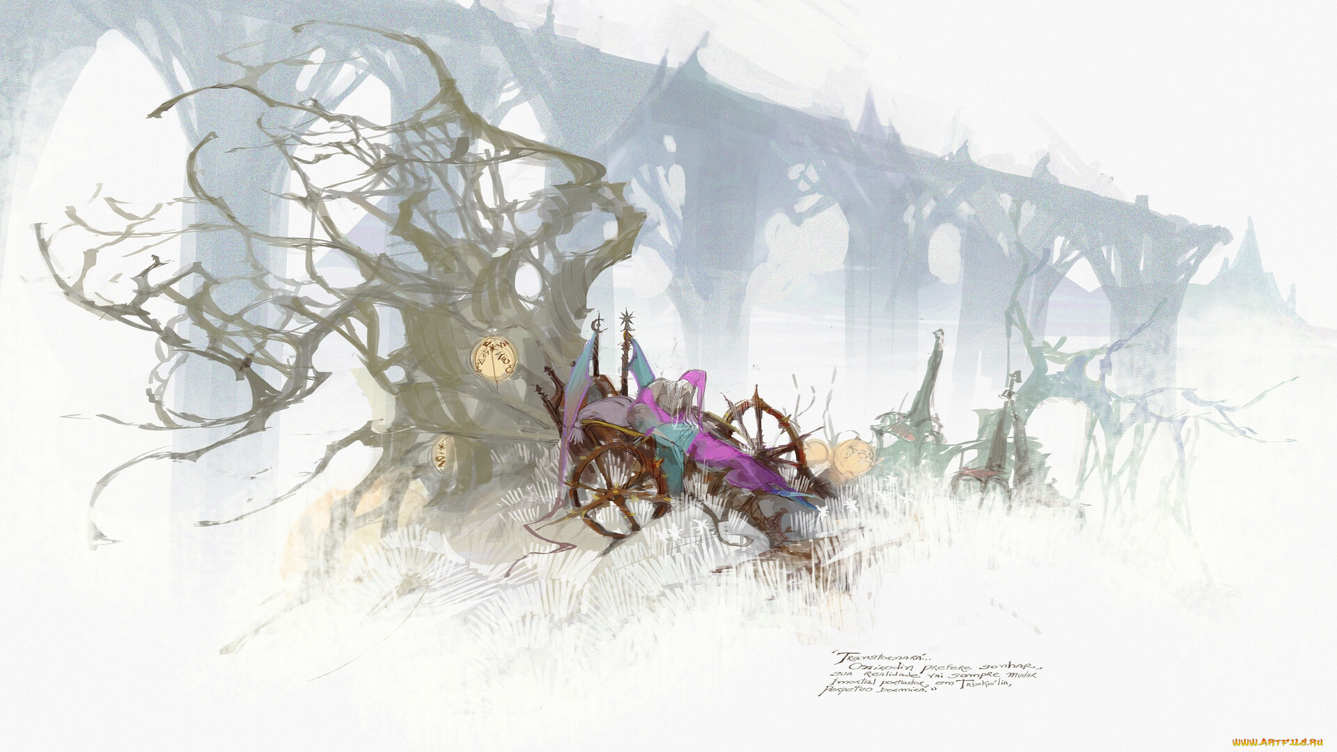 фэнтези, люди, человек, кресло, дерево, туман