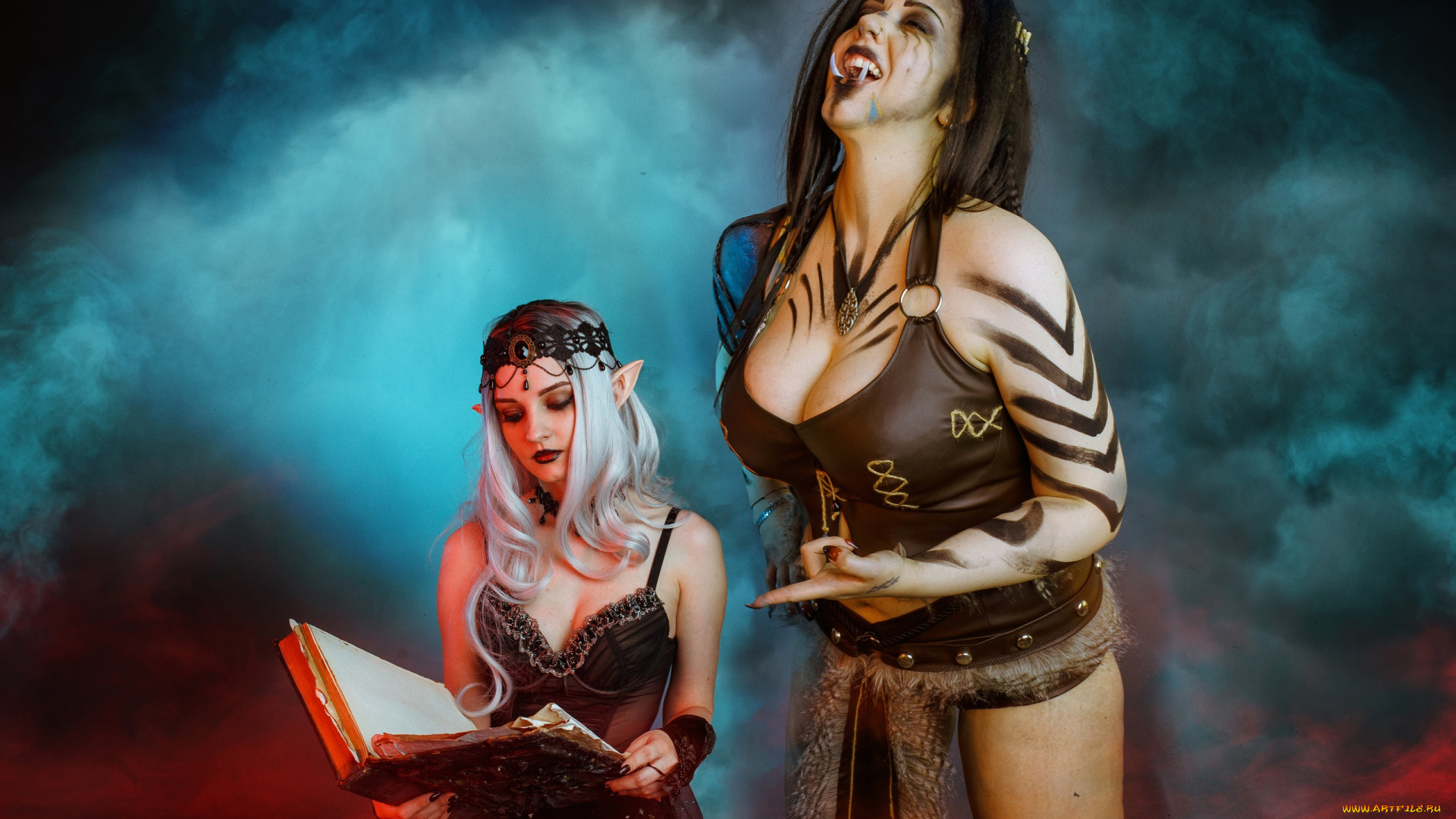 девушки, kirdjava, орчанка, эльфийка, книга, образы