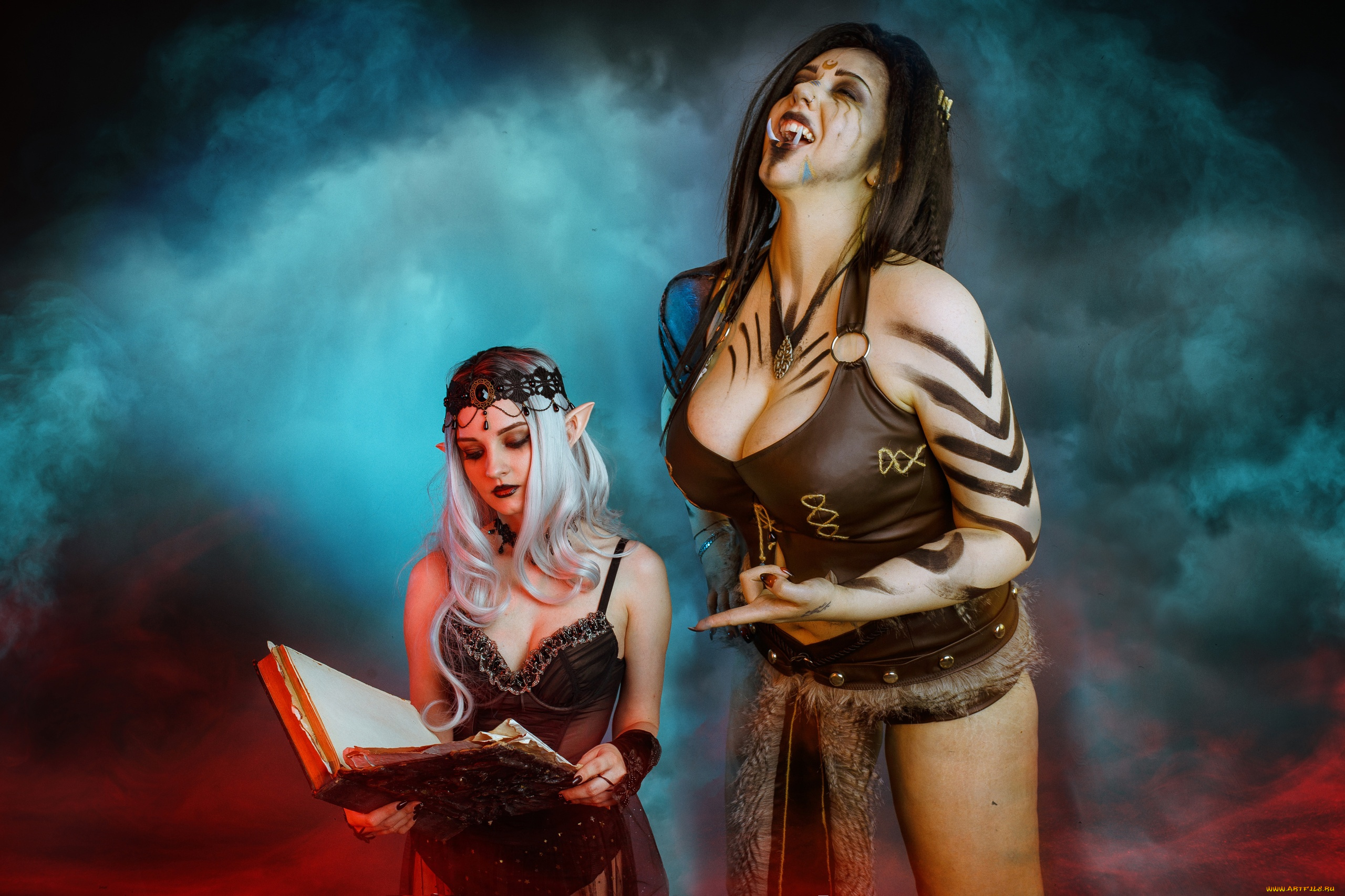 девушки, kirdjava, орчанка, эльфийка, книга, образы