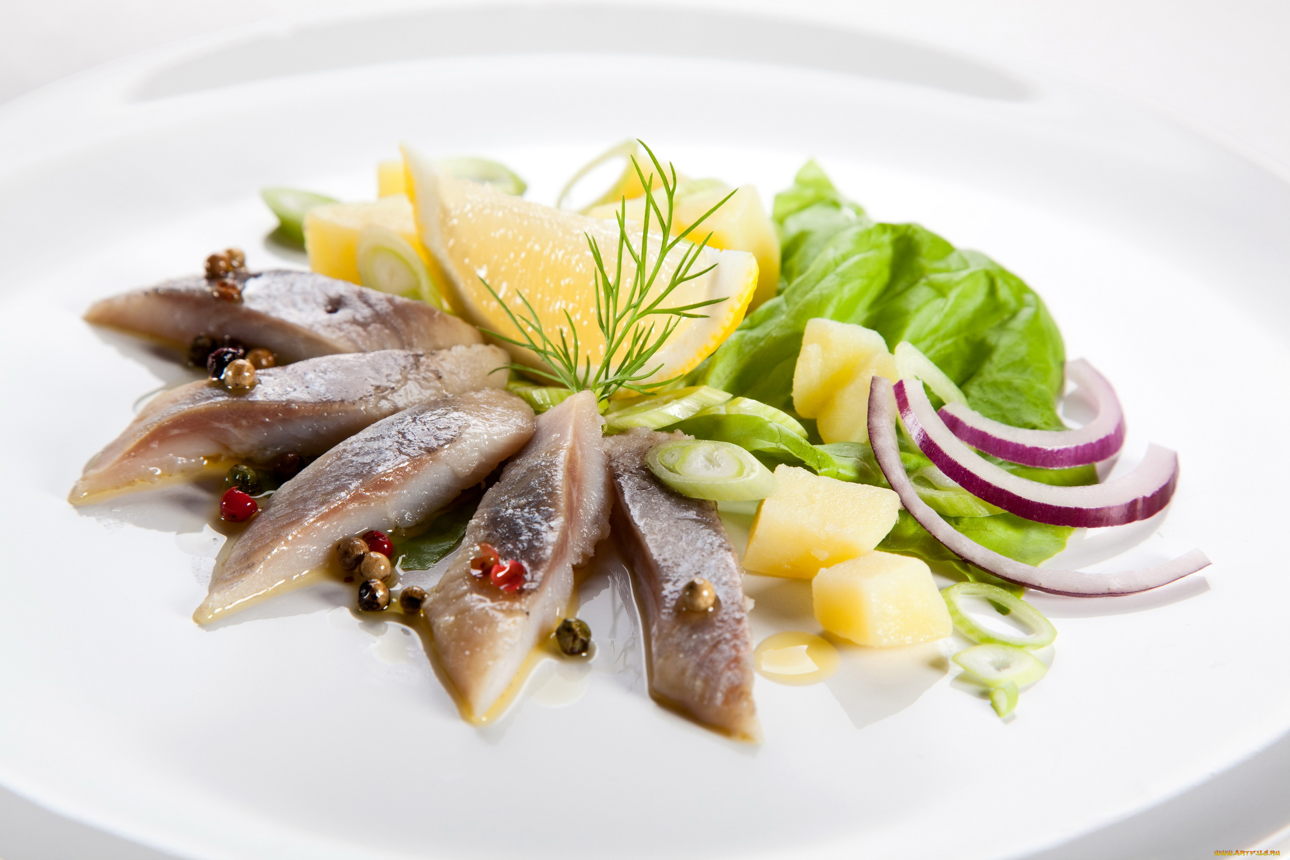 еда, рыбные, блюда, , с, морепродуктами, селедка, лимон, лук, закуска