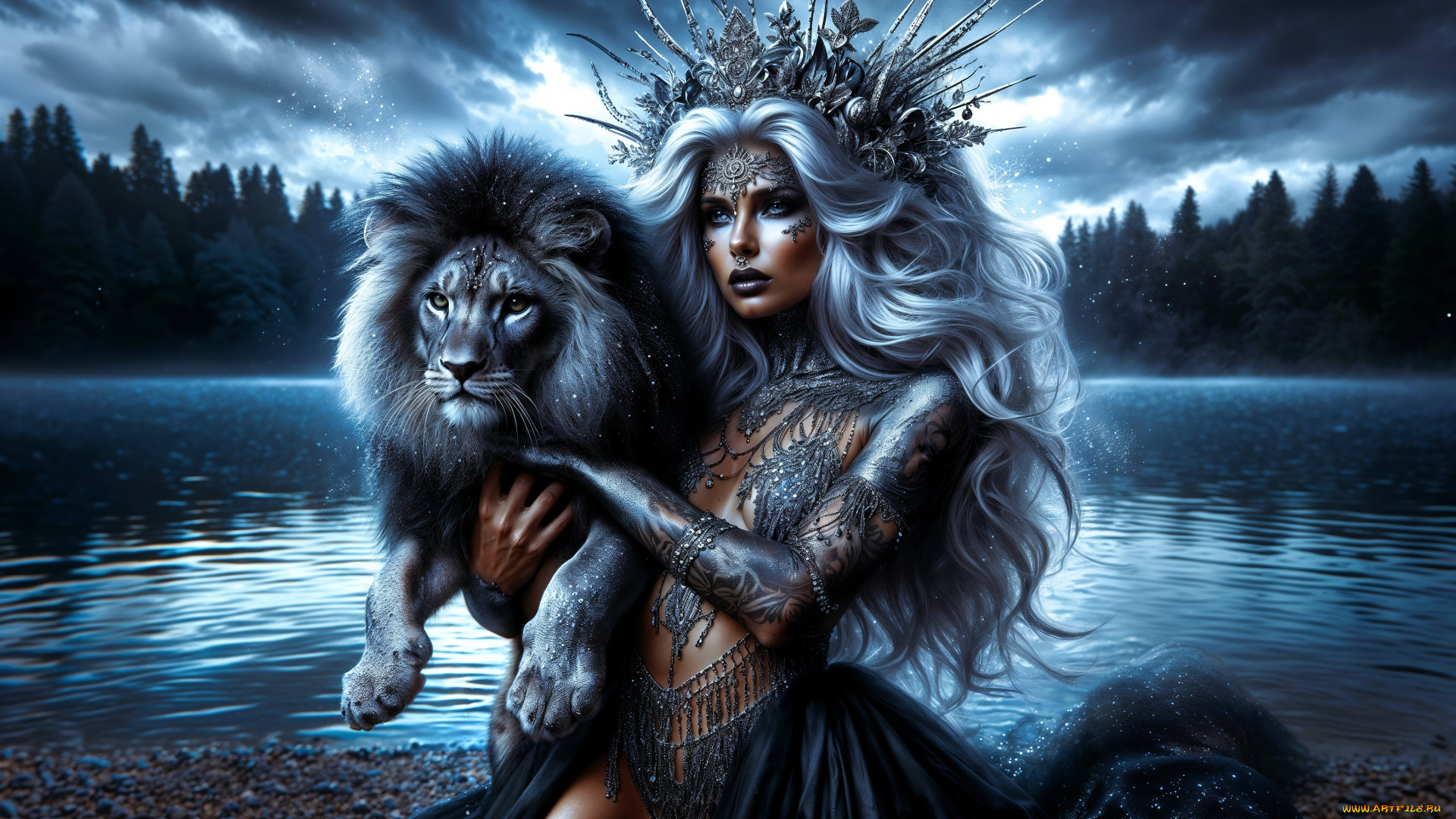 3д, графика, фантазия, , fantasy, девушка, лев