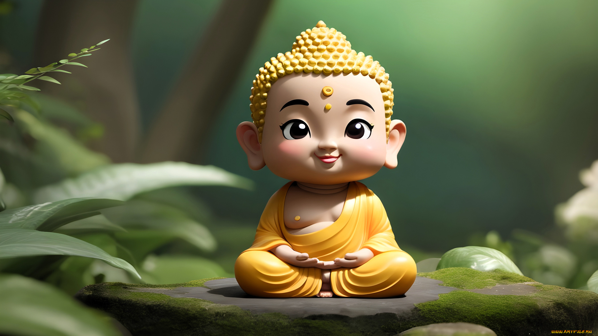 3д, графика, другое, , other, будда, площадка, лес, деревья