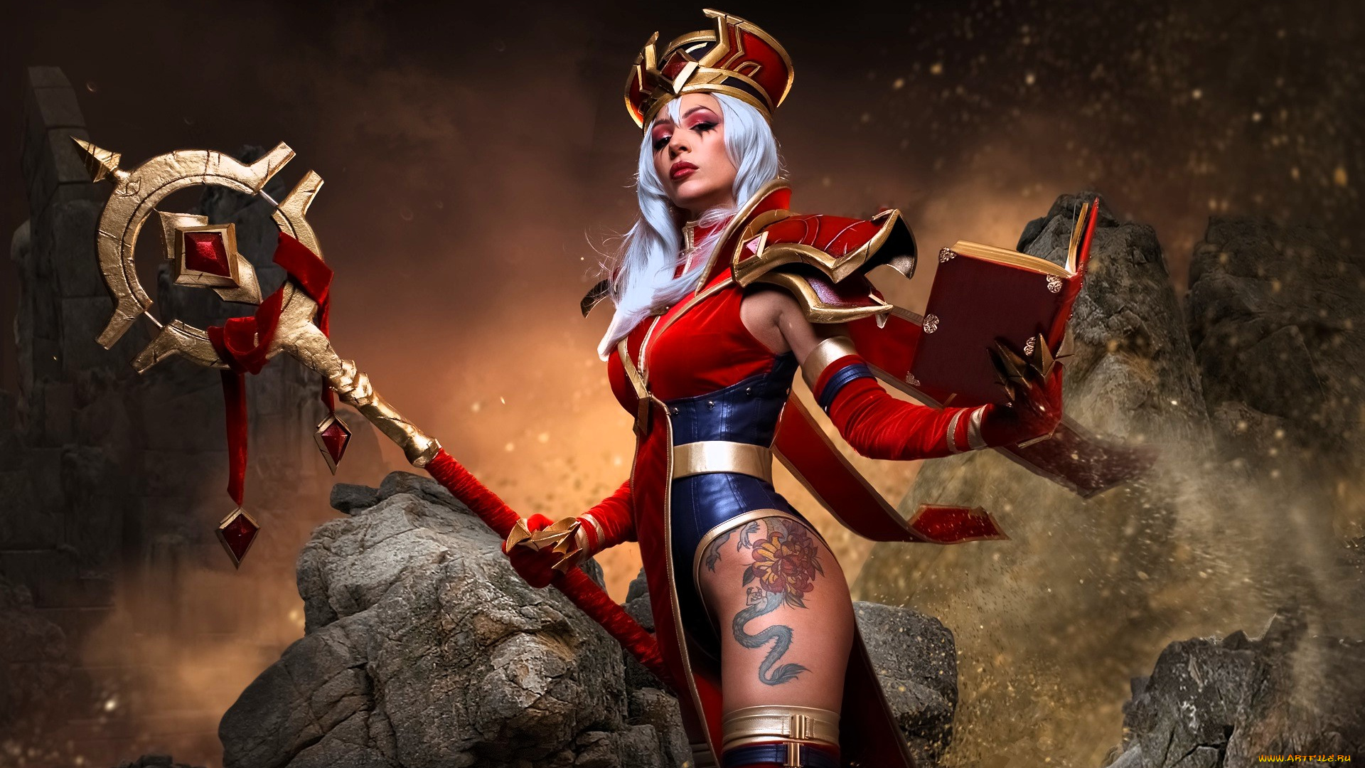 девушки, ольга, кожевникова, , lady, bell, образ, косплей, наряд, костюм, книга, тату, посох, камни