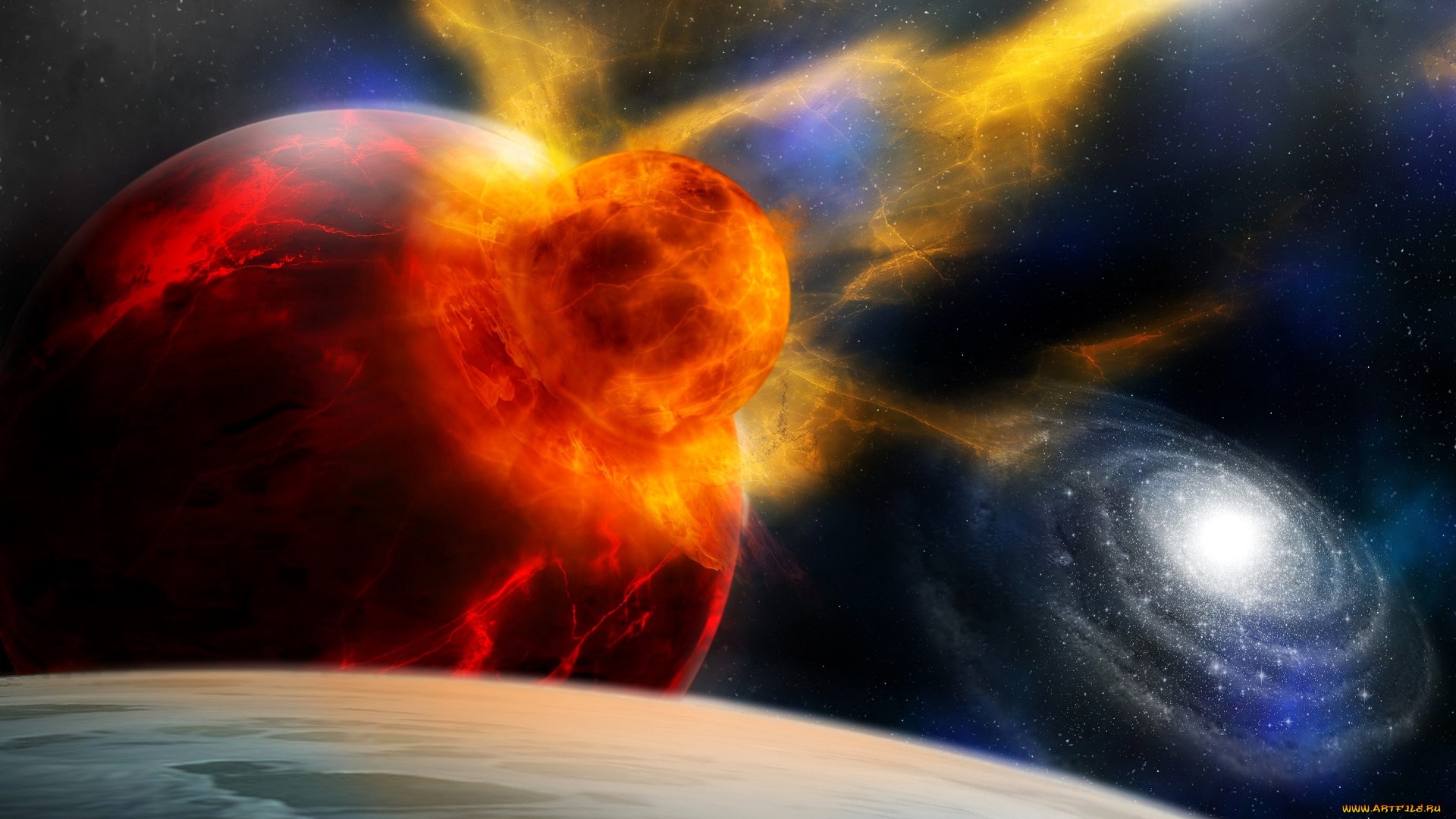 космос, арт, планеты, галактика, звезды, катастрофа, взрыв