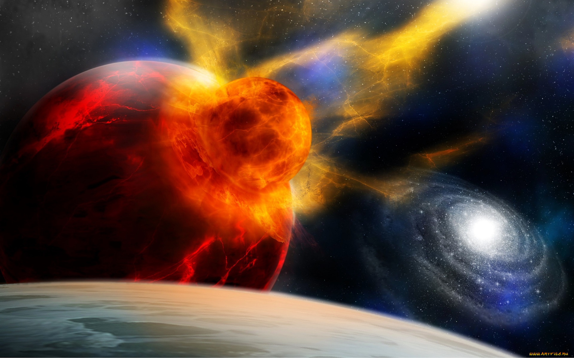 космос, арт, планеты, галактика, звезды, катастрофа, взрыв