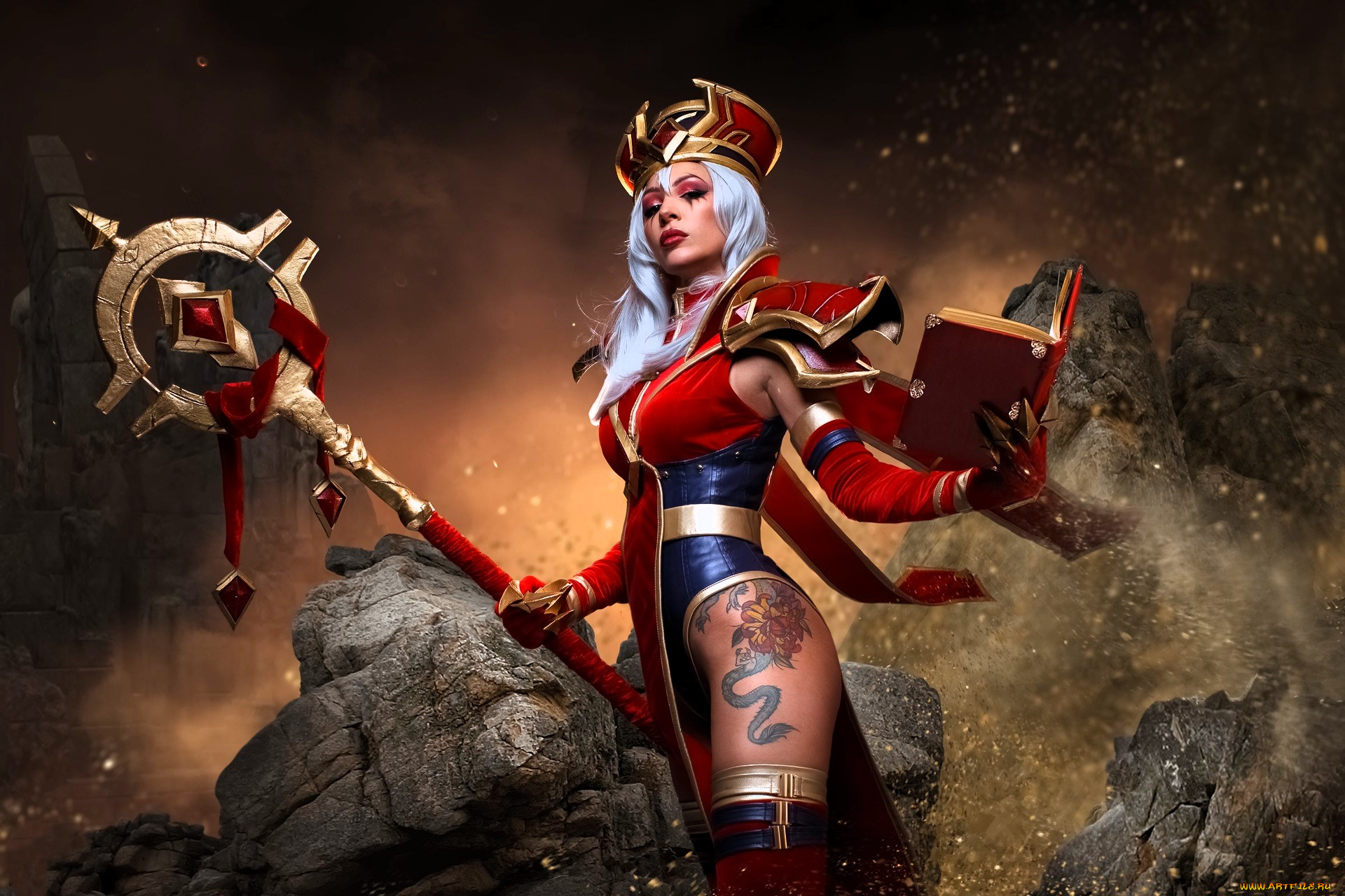 девушки, ольга, кожевникова, , lady, bell, образ, косплей, наряд, костюм, книга, тату, посох, камни