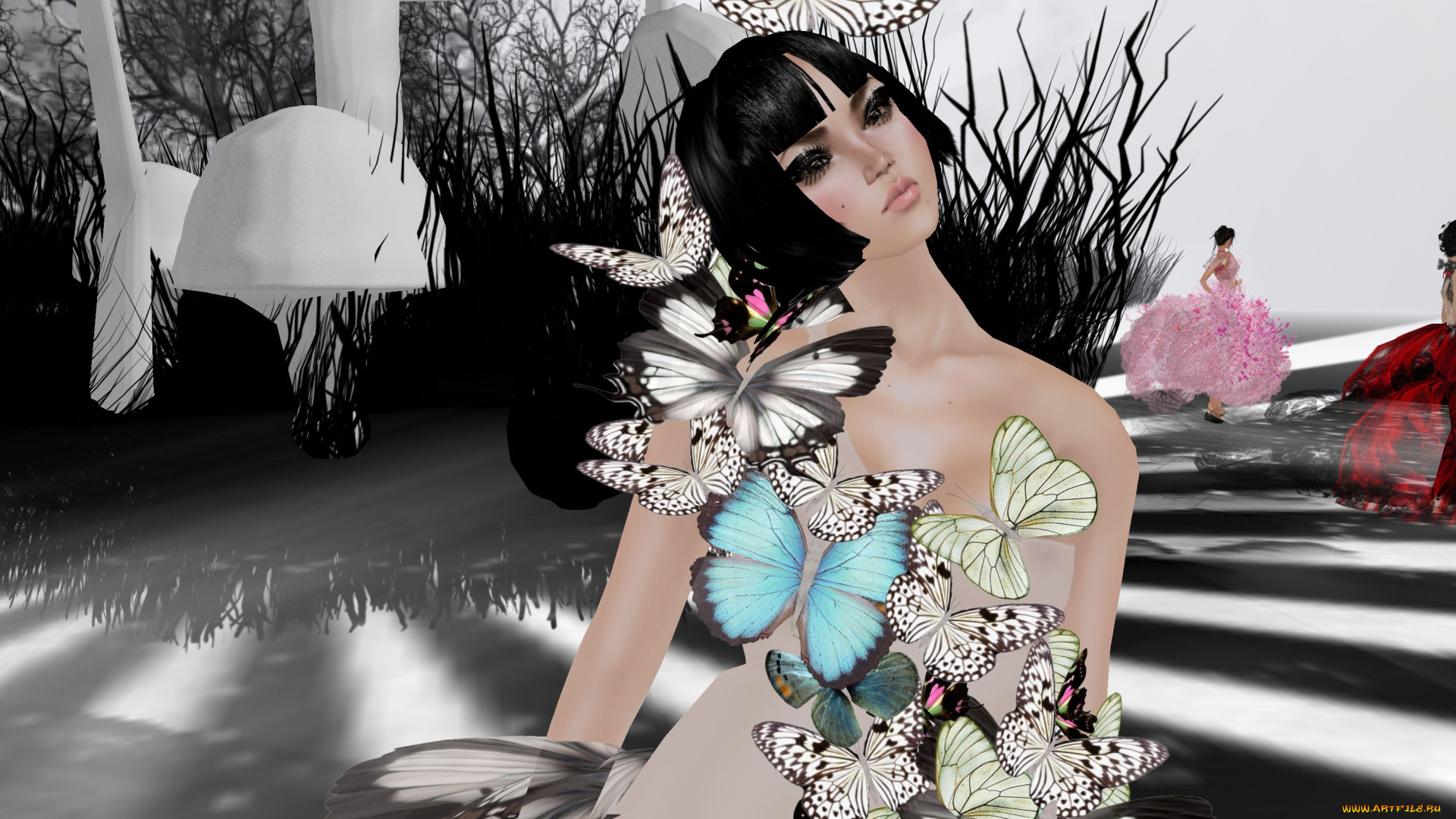 3д, графика, people, люди, бабочка