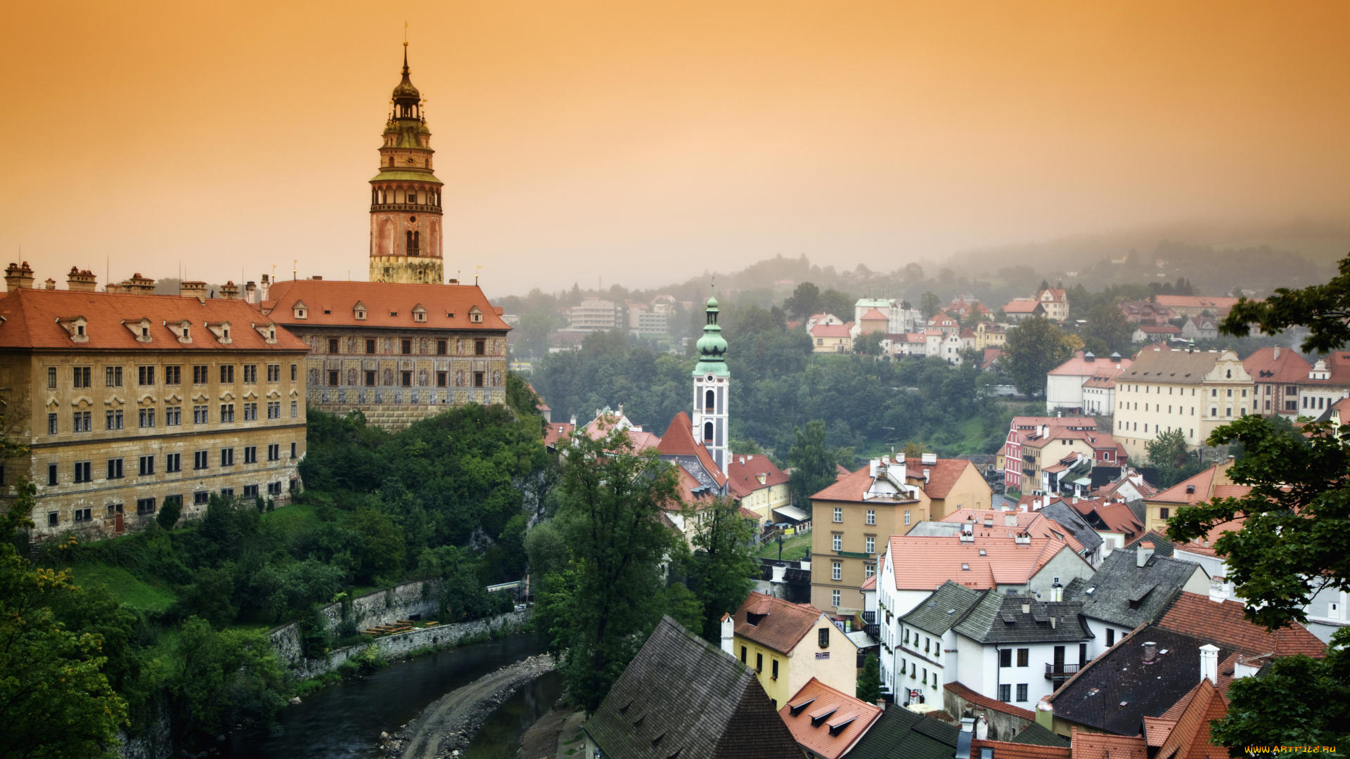 cesky, krumlov, czech, republic, города, панорамы