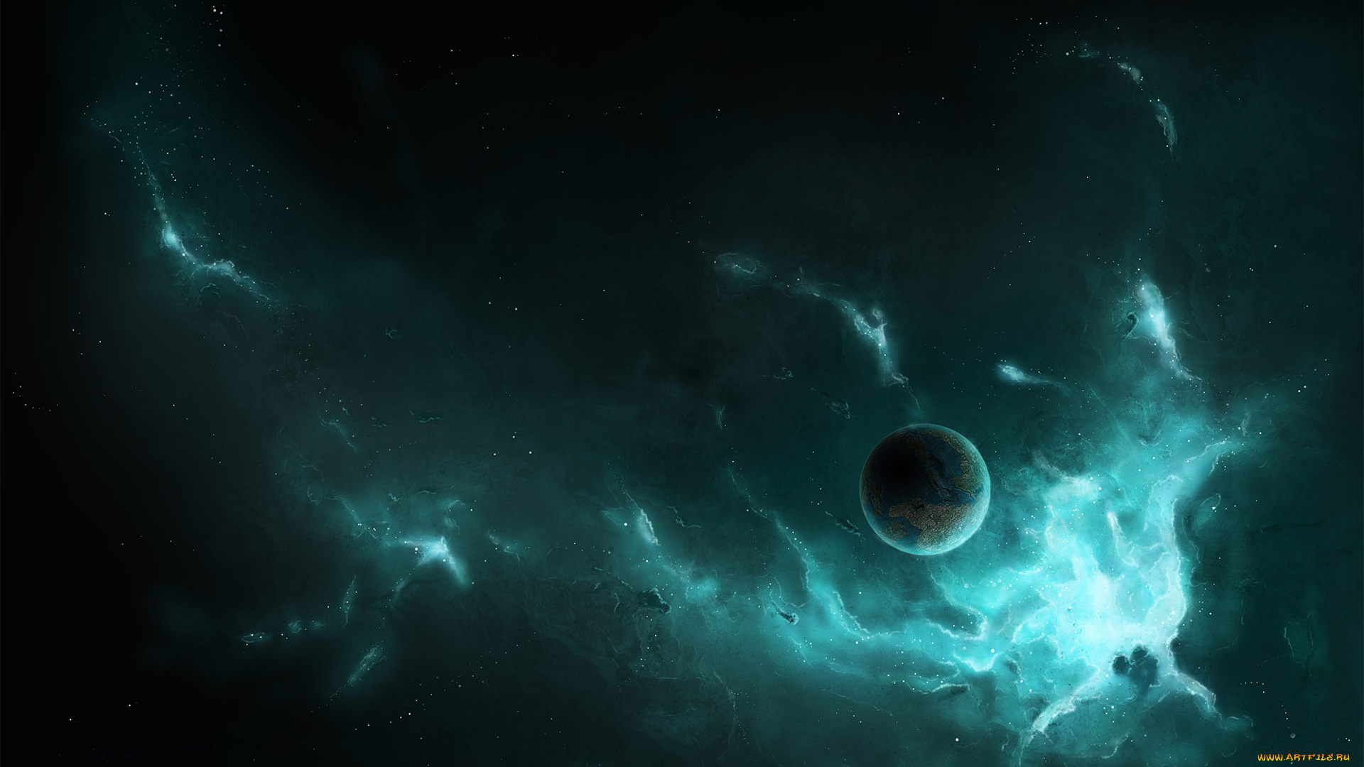 космос, арт, туманность, планета, галактика, звезды