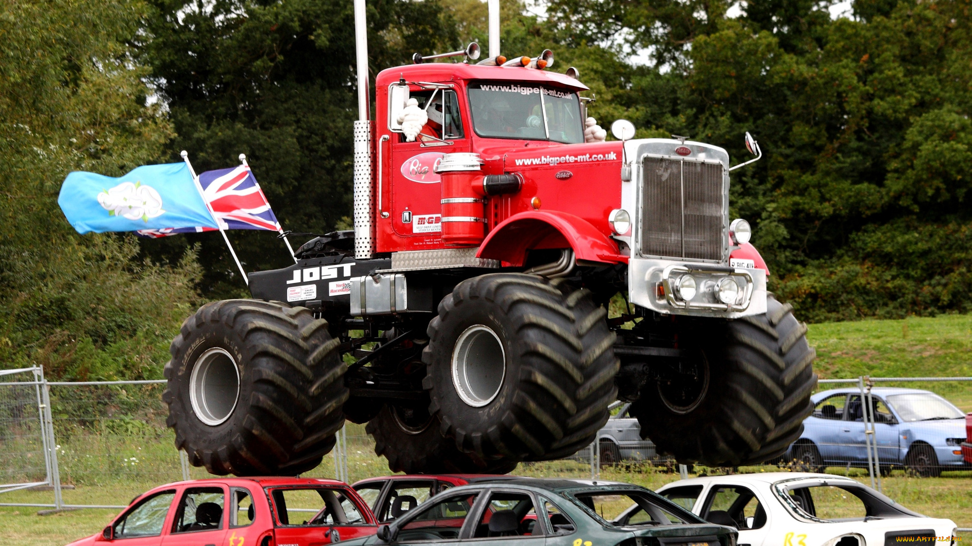спорт, big, foot, прыжок, грузовик, колеса