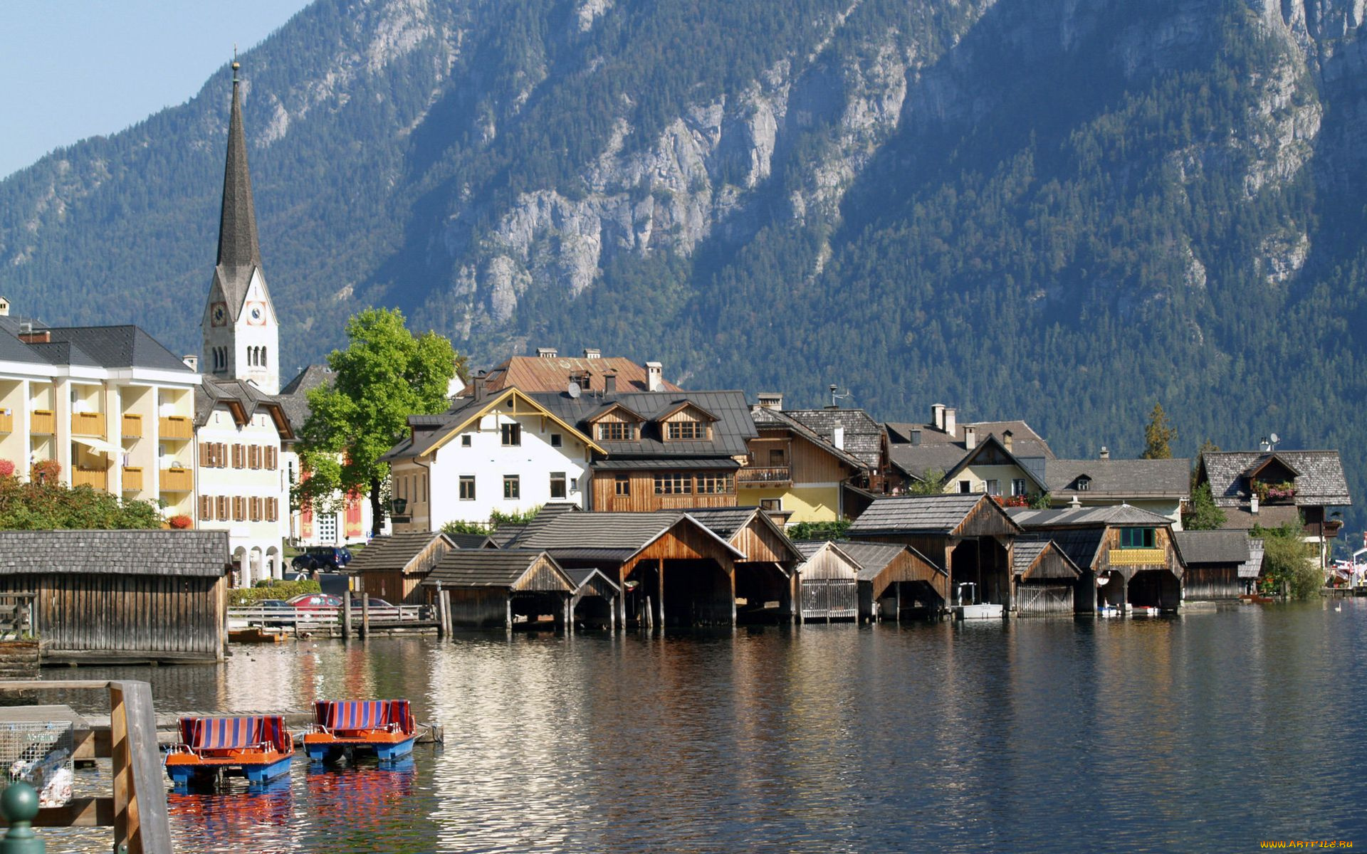 hallstatt, austria, города, пейзажи, дома, горы