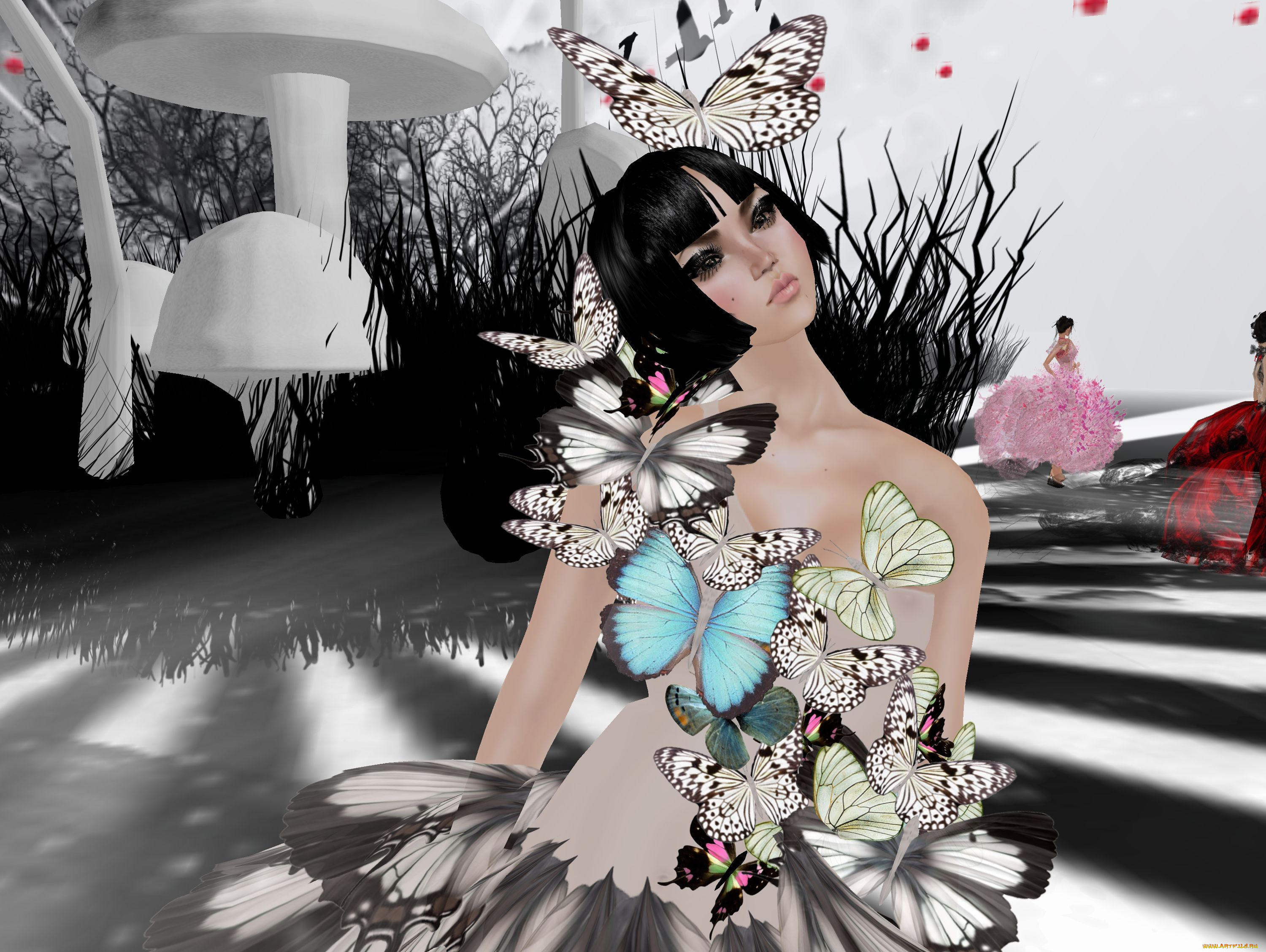 3д, графика, people, люди, бабочка