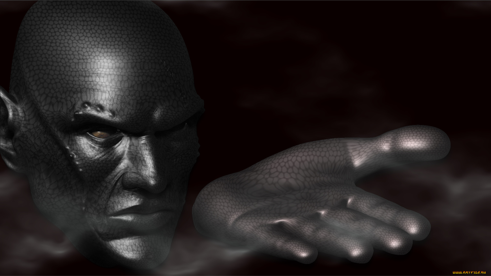 3д, графика, creatures, существа, ладонь, лицо