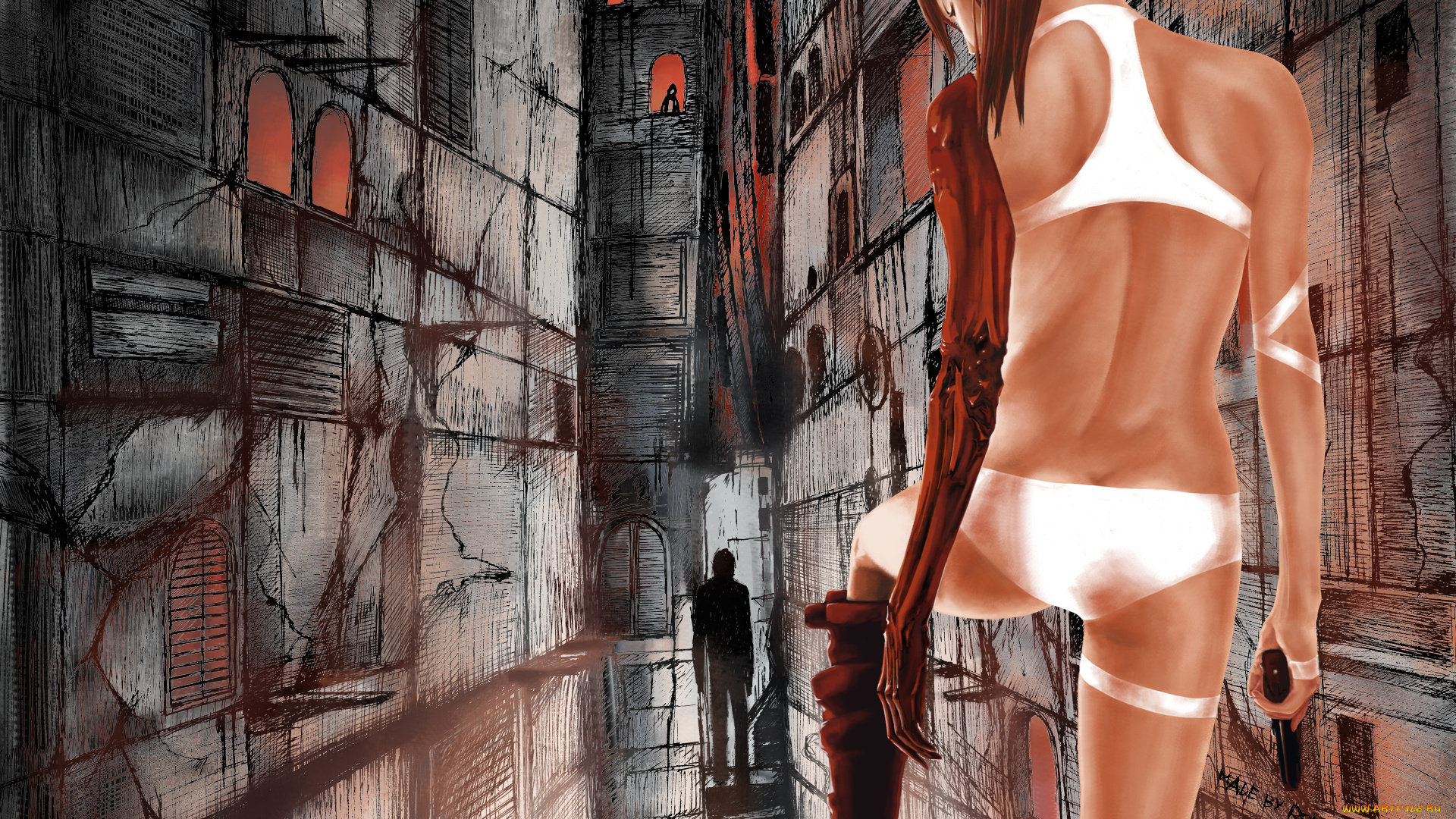 аниме, blame, девушка, пистолет