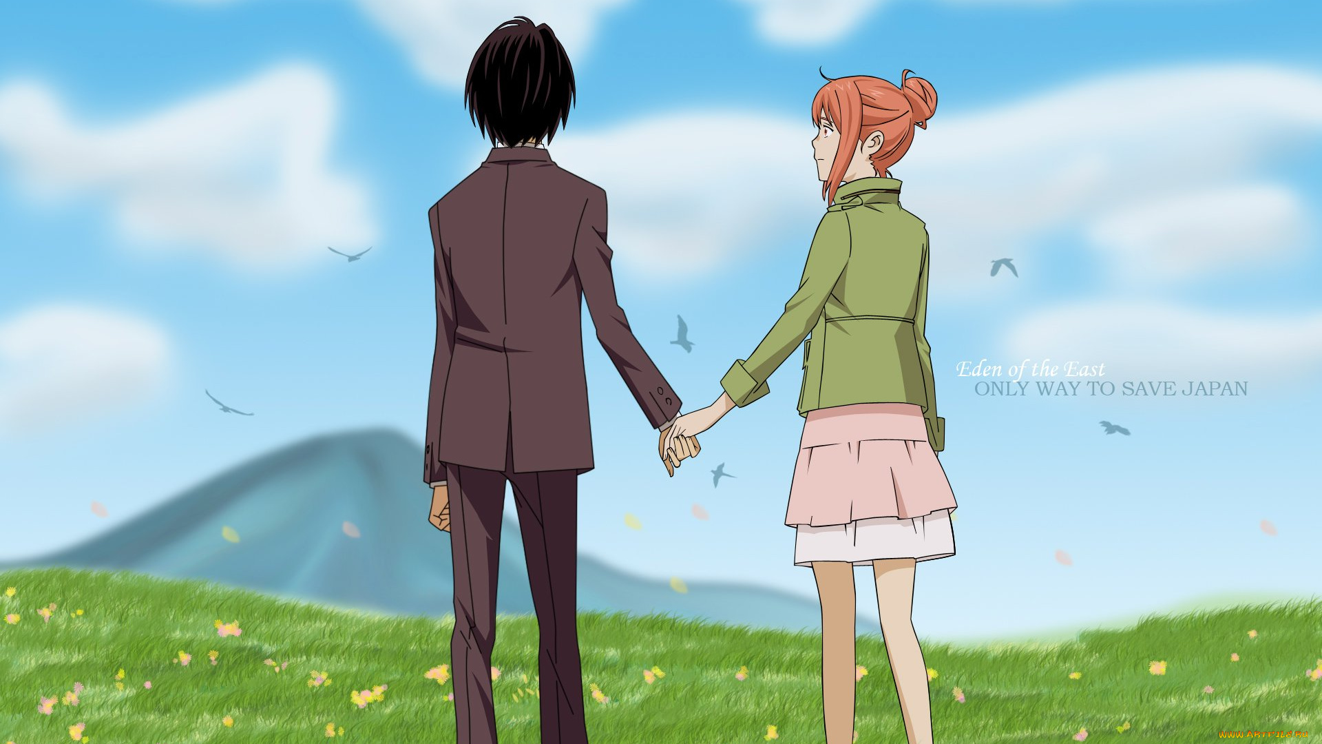 eden, of, the, east, аниме, higashi, no, akira, takizawa, saki, morimi, парень, девушка, трава