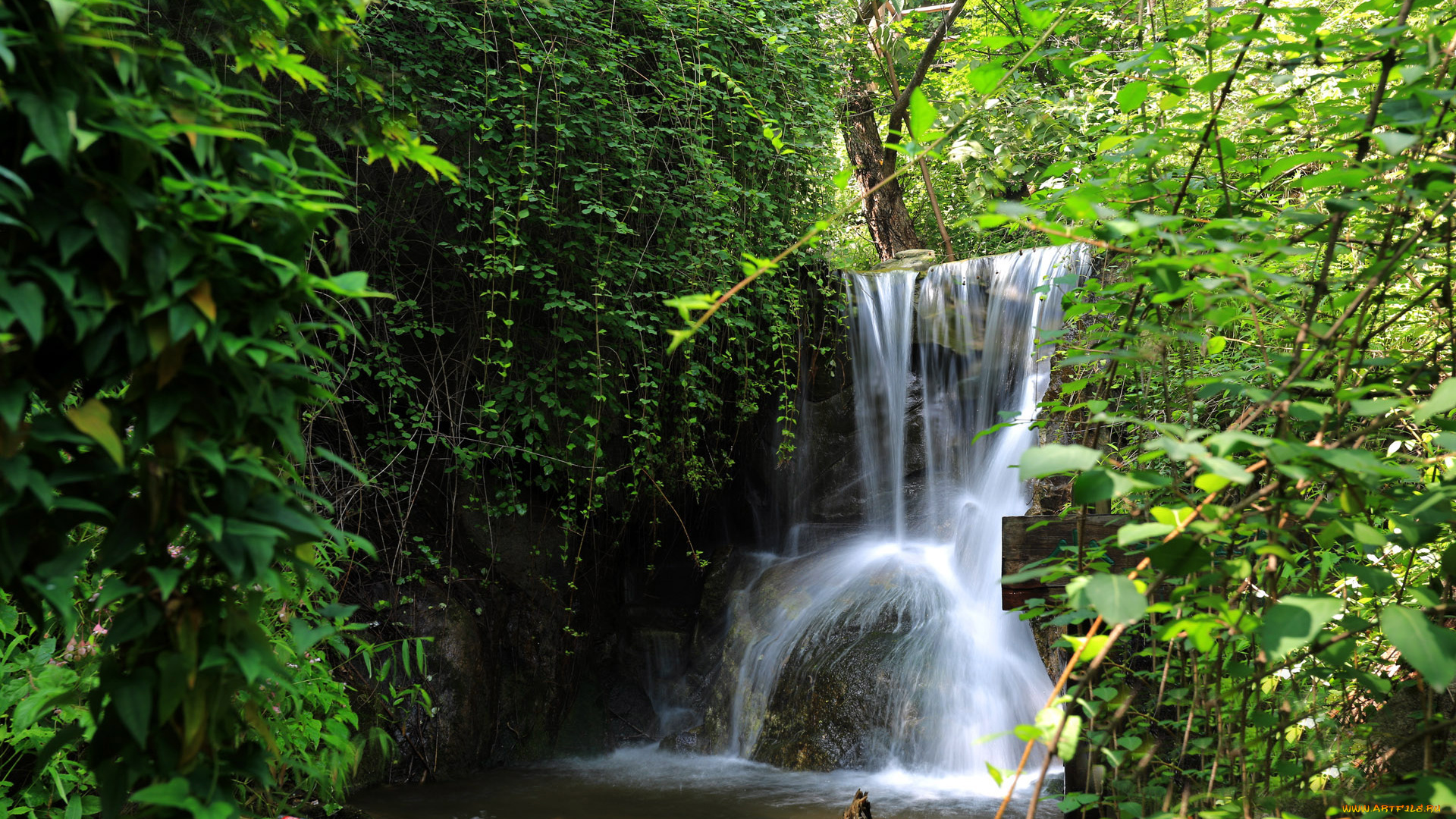 природа, водопады, камни, ручей, зелень