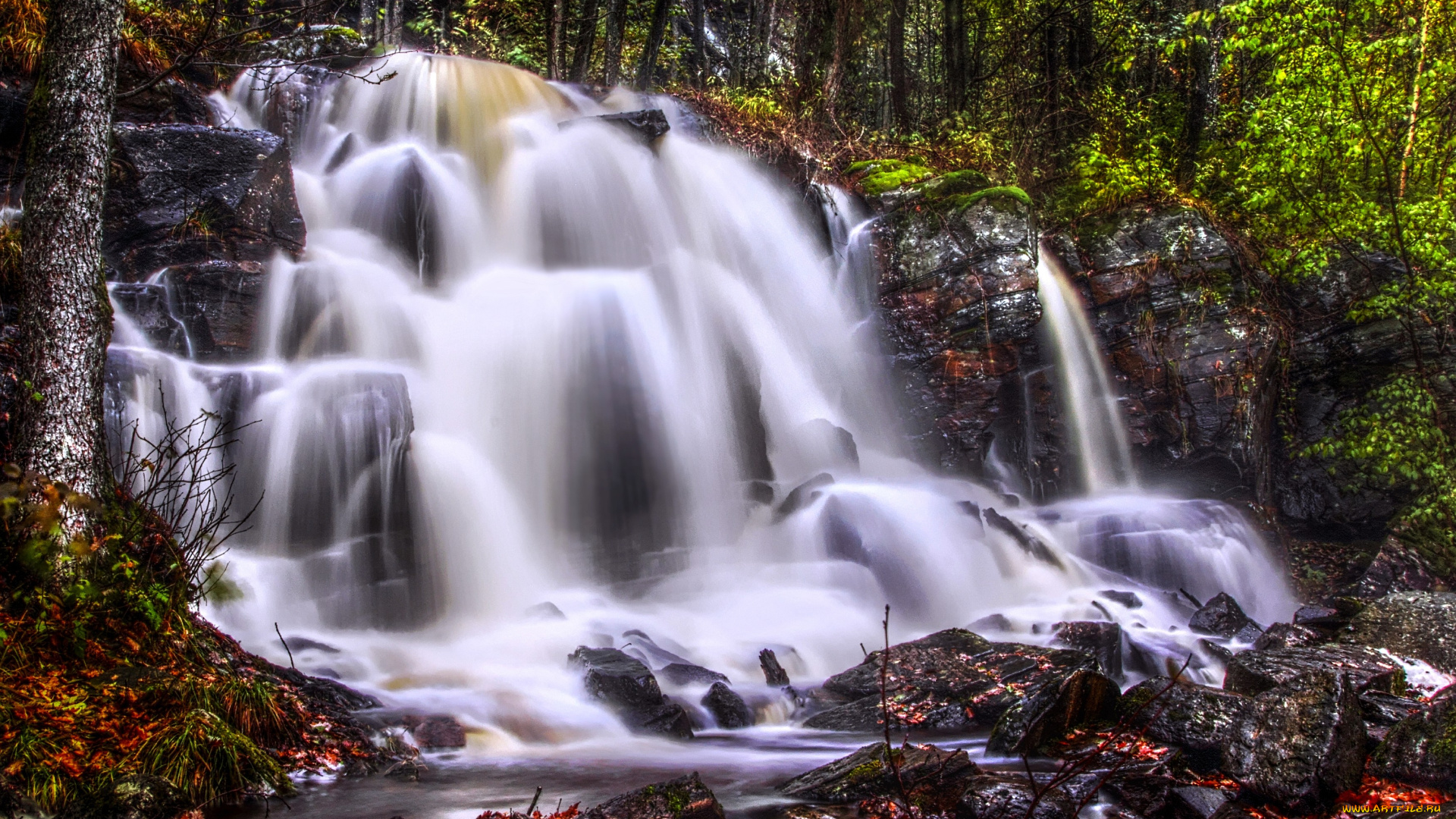природа, водопады, камни, вода, бурный, поток