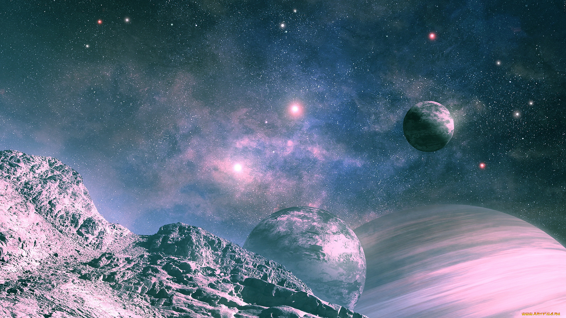 разное, компьютерный, дизайн, горы, планета, звезды