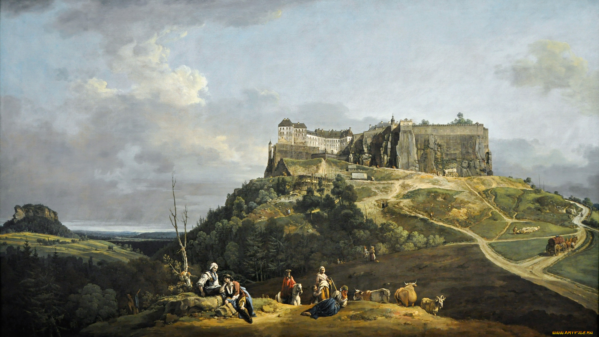 рисованные, antonio, canaletto, замок, люди, природа, kanaletto