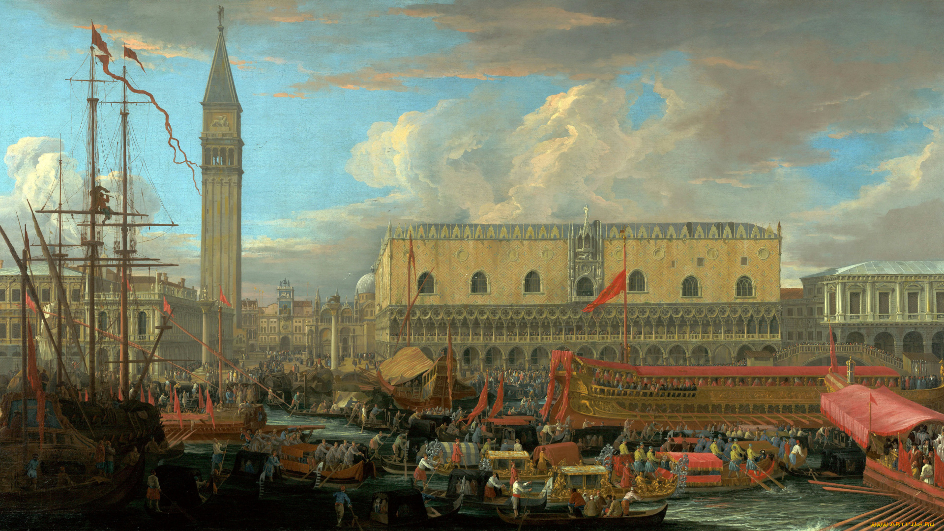 рисованные, carlevaris, luca, венеция, люди, дворец, картина, карлеварис, лука, отплытие, буцентавра, из, бассейна, сан, марко