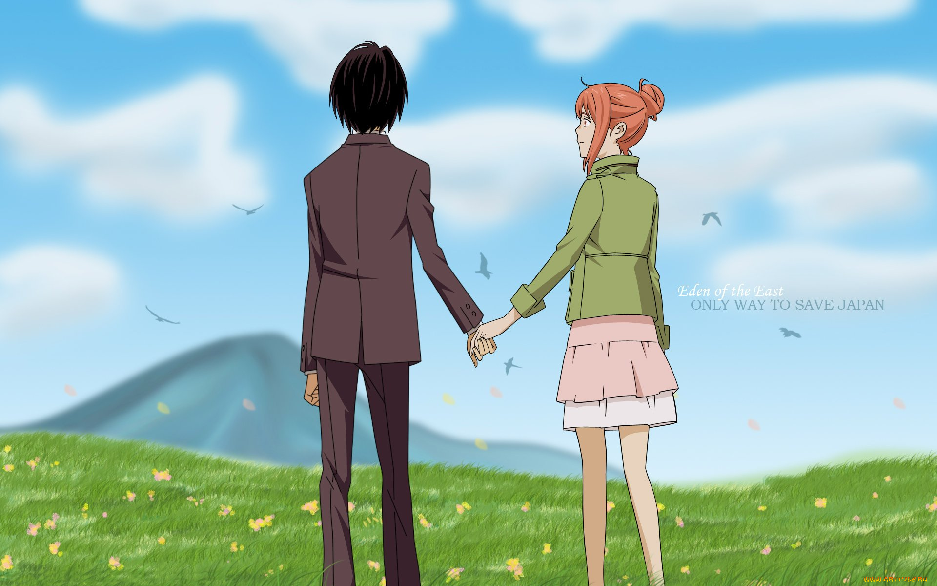 eden, of, the, east, аниме, higashi, no, akira, takizawa, saki, morimi, парень, девушка, трава