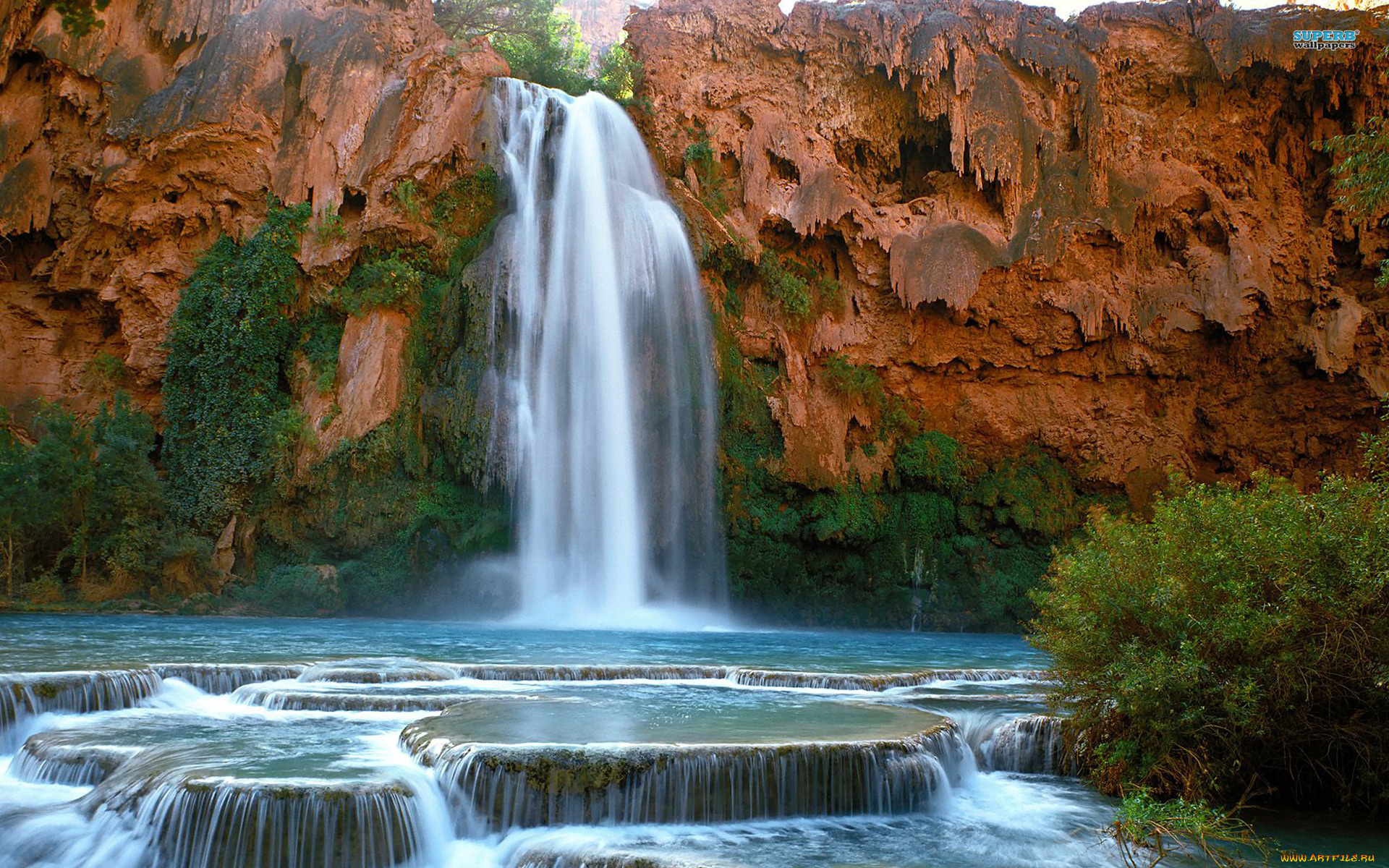 havasu, falls, природа, водопады, скалы, водопад, река, пороги