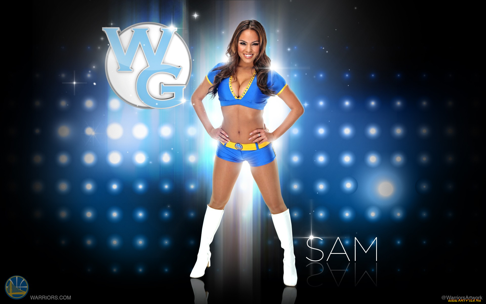 спорт, группы, поддержки, днвушка, улыбка, фон, синий