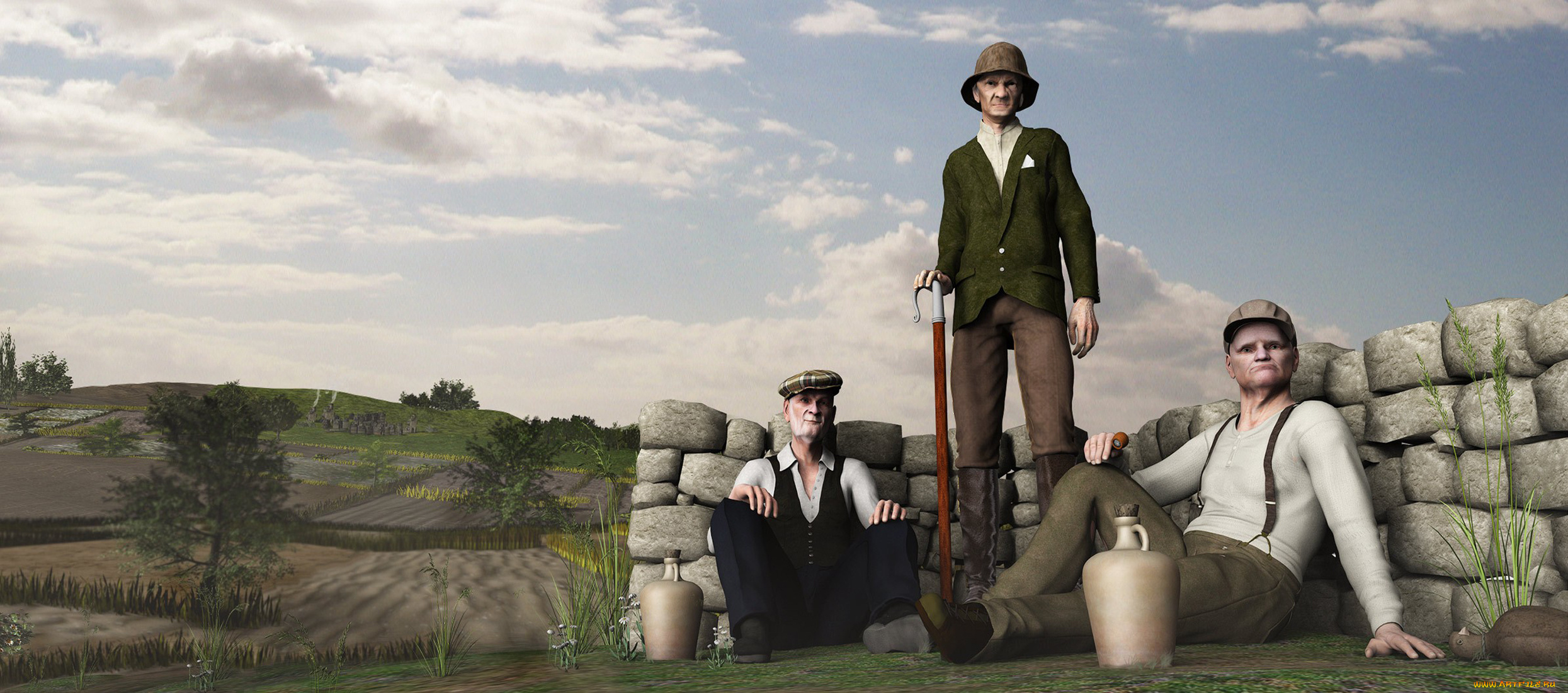 3д, графика, people, люди, landscape, last, of, the, summer, wine