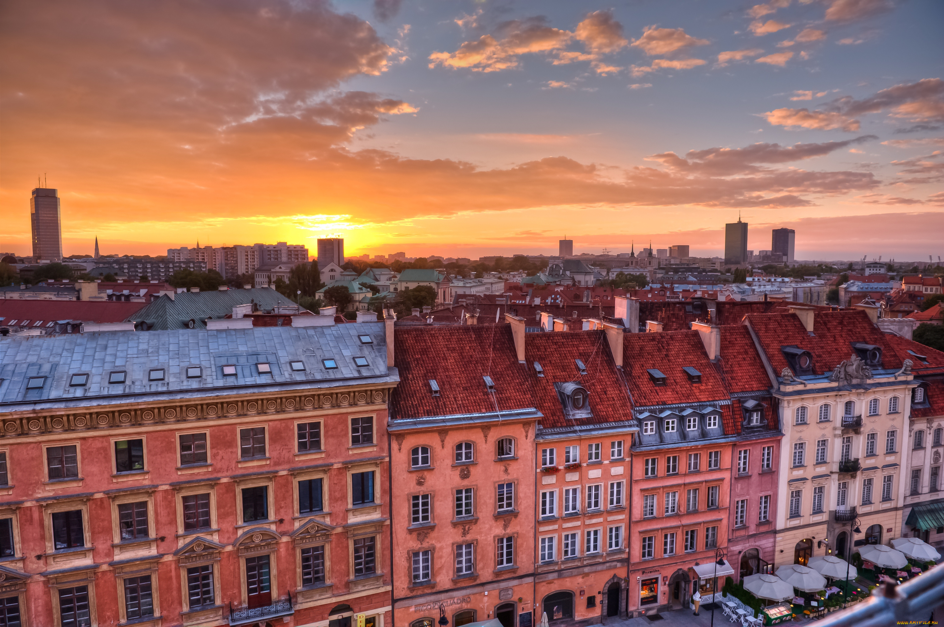 города, варшава, польша, дома, небо