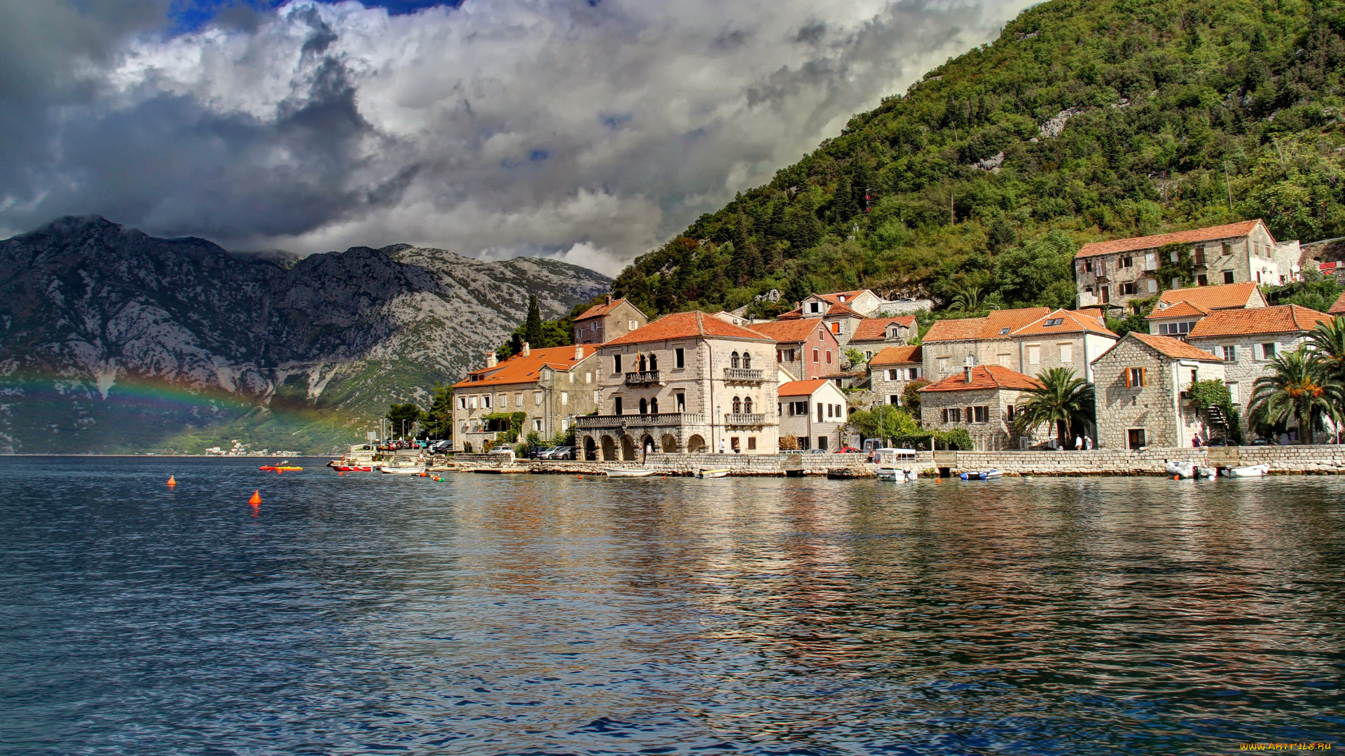Черногория, perast, города, пейзажи, дома, панорама, море