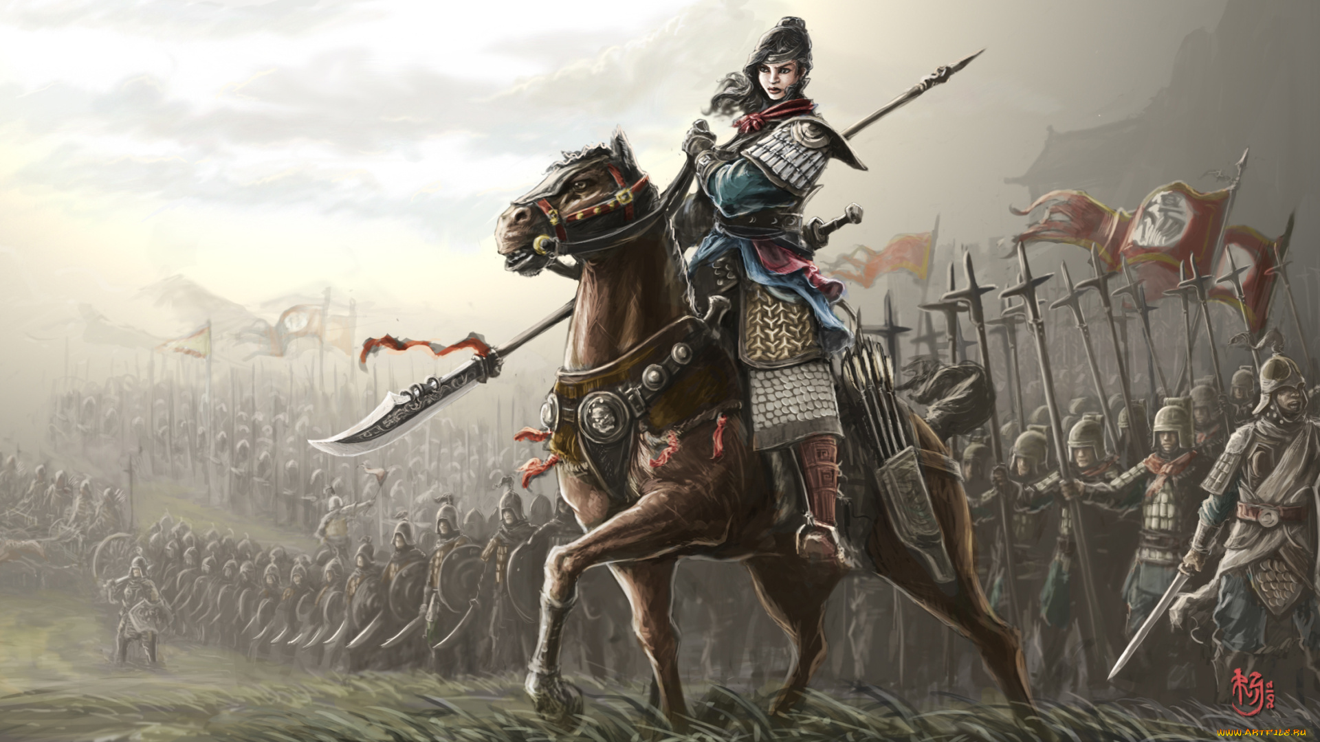 фэнтези, девушки, всадник, войско, воин, девушка, рать, военачальник