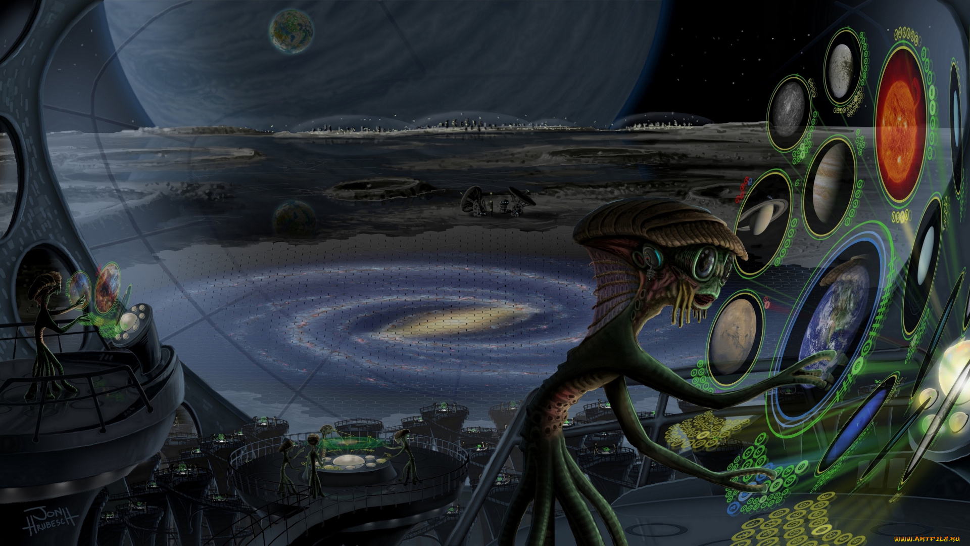фэнтези, существа, станция, космическая, инопланетяне, будущее, мир, иной