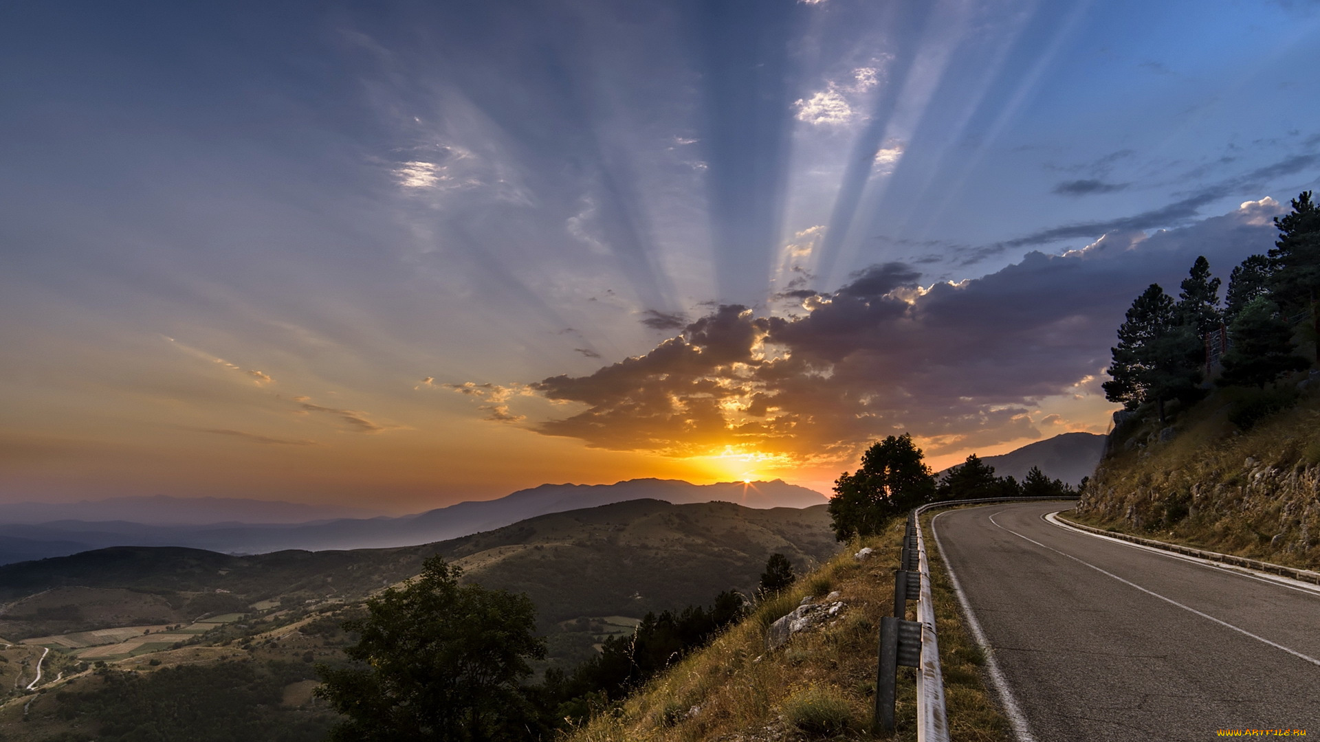 природа, дороги, пейзаж, закат