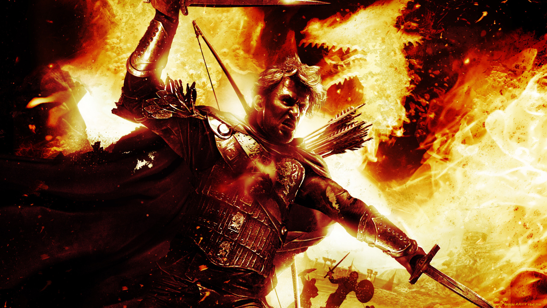 видео, игры, dragon`s, dogma, атака, игра, dogma, dragon's, воин, пламя