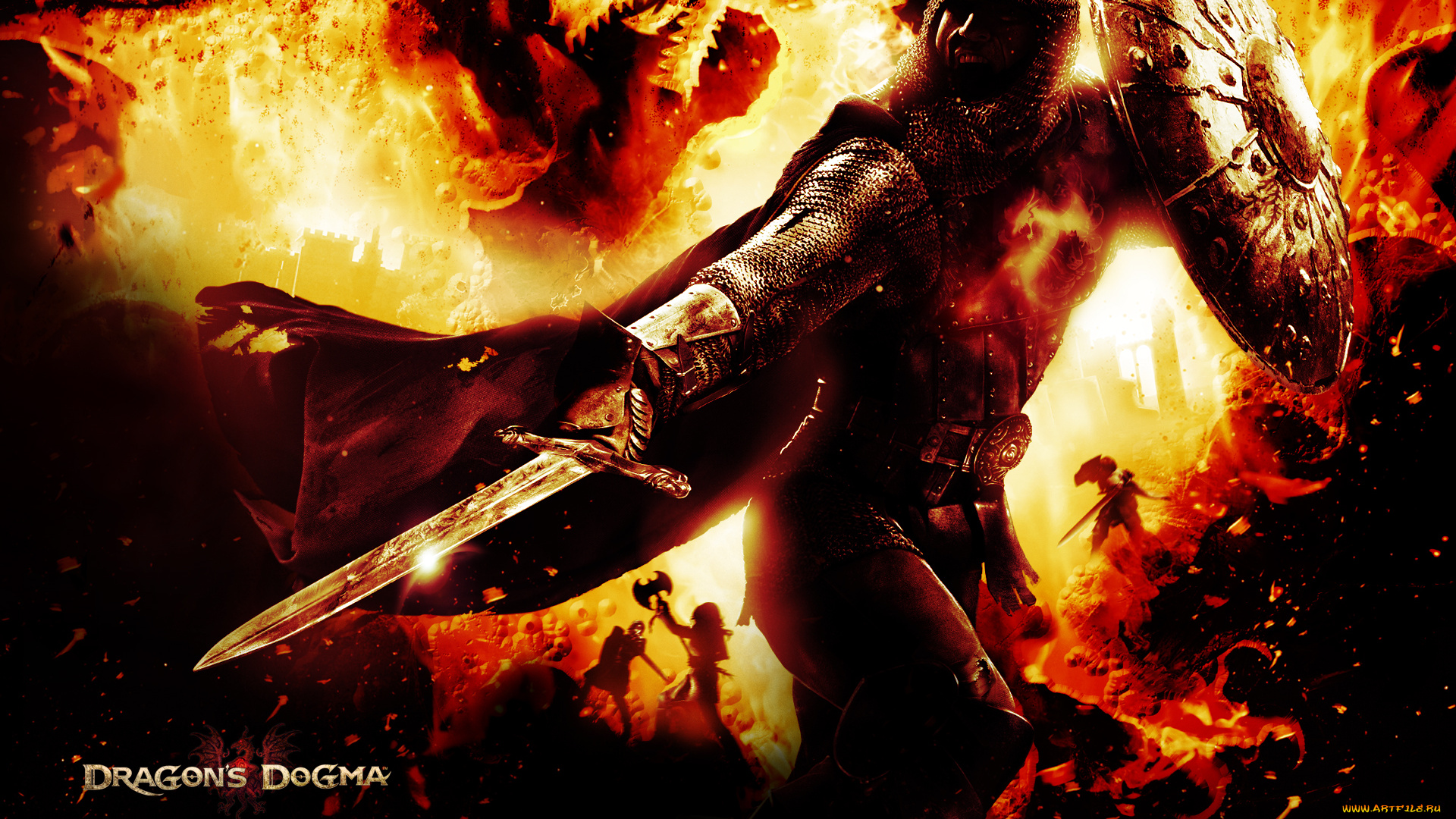 видео, игры, dragon`s, dogma, dragon's, пламя, атака, воин, игра, dogma