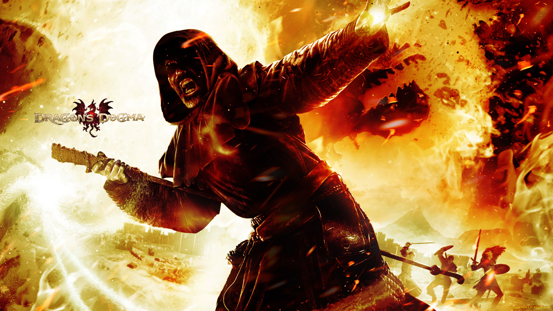 видео, игры, dragon`s, dogma, монах, dogma, игра, dragon's, атака, пламя