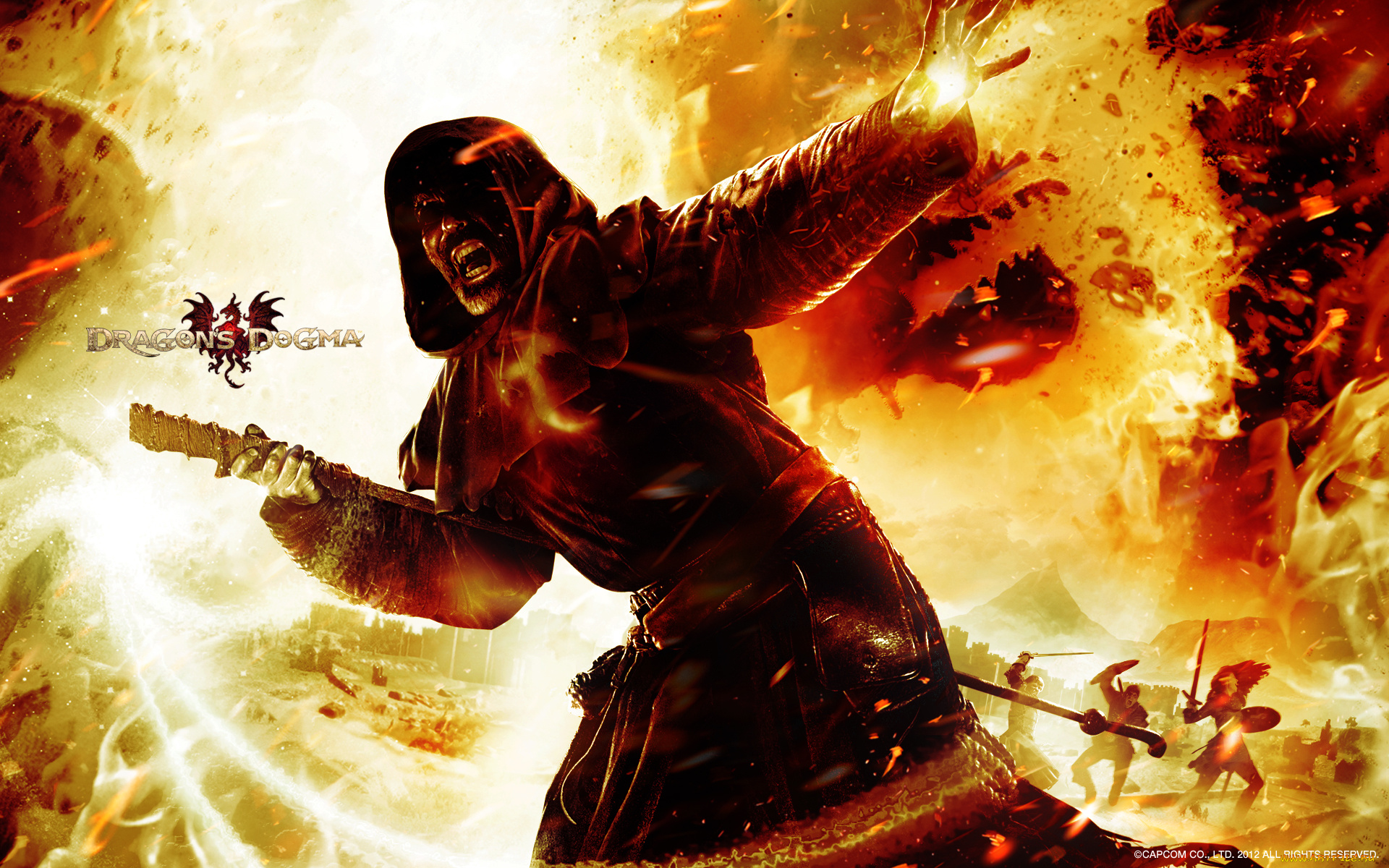 видео, игры, dragon`s, dogma, монах, dogma, игра, dragon's, атака, пламя