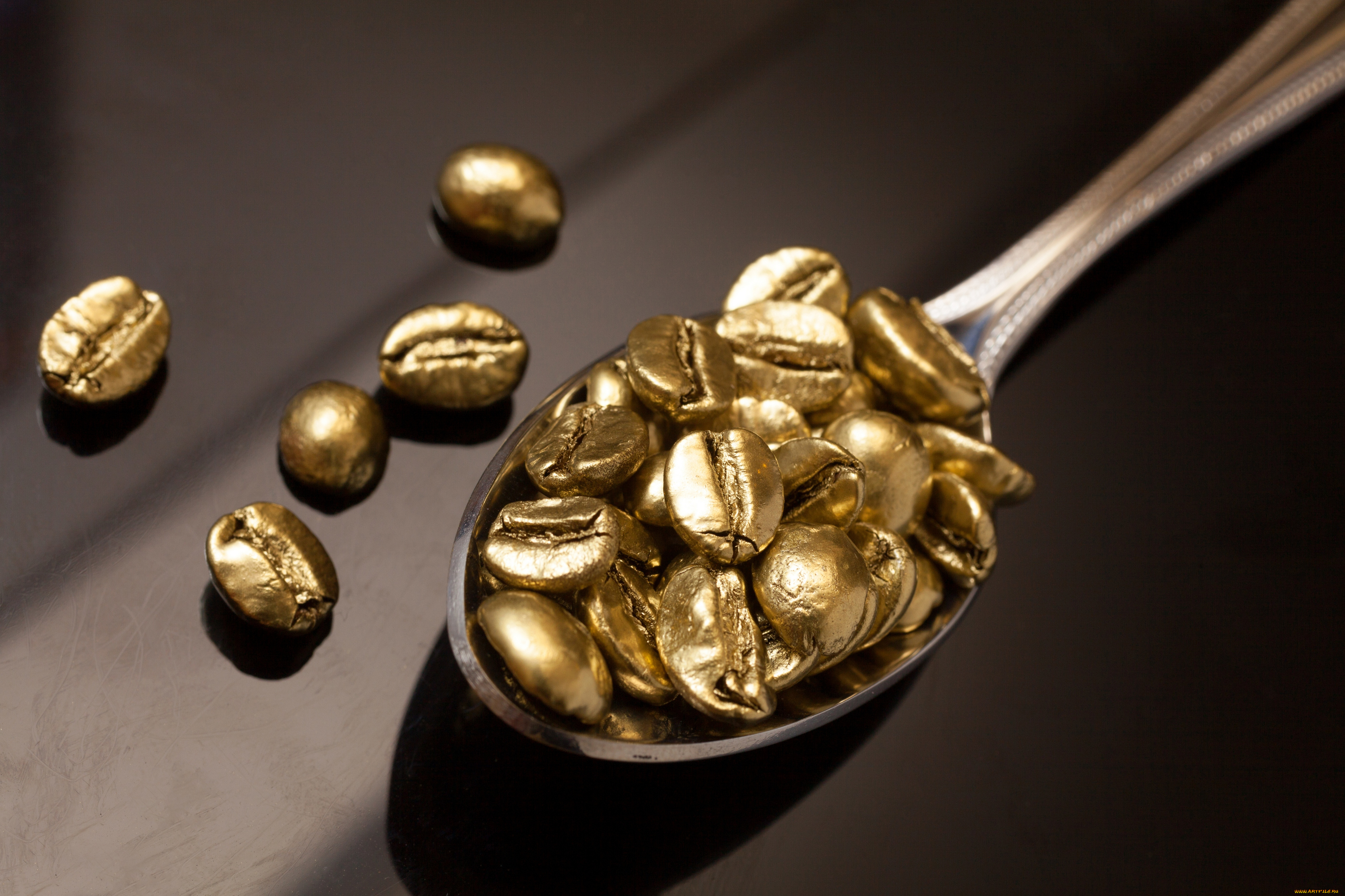 еда, кофе, , кофейные, зёрна, золото, ложка